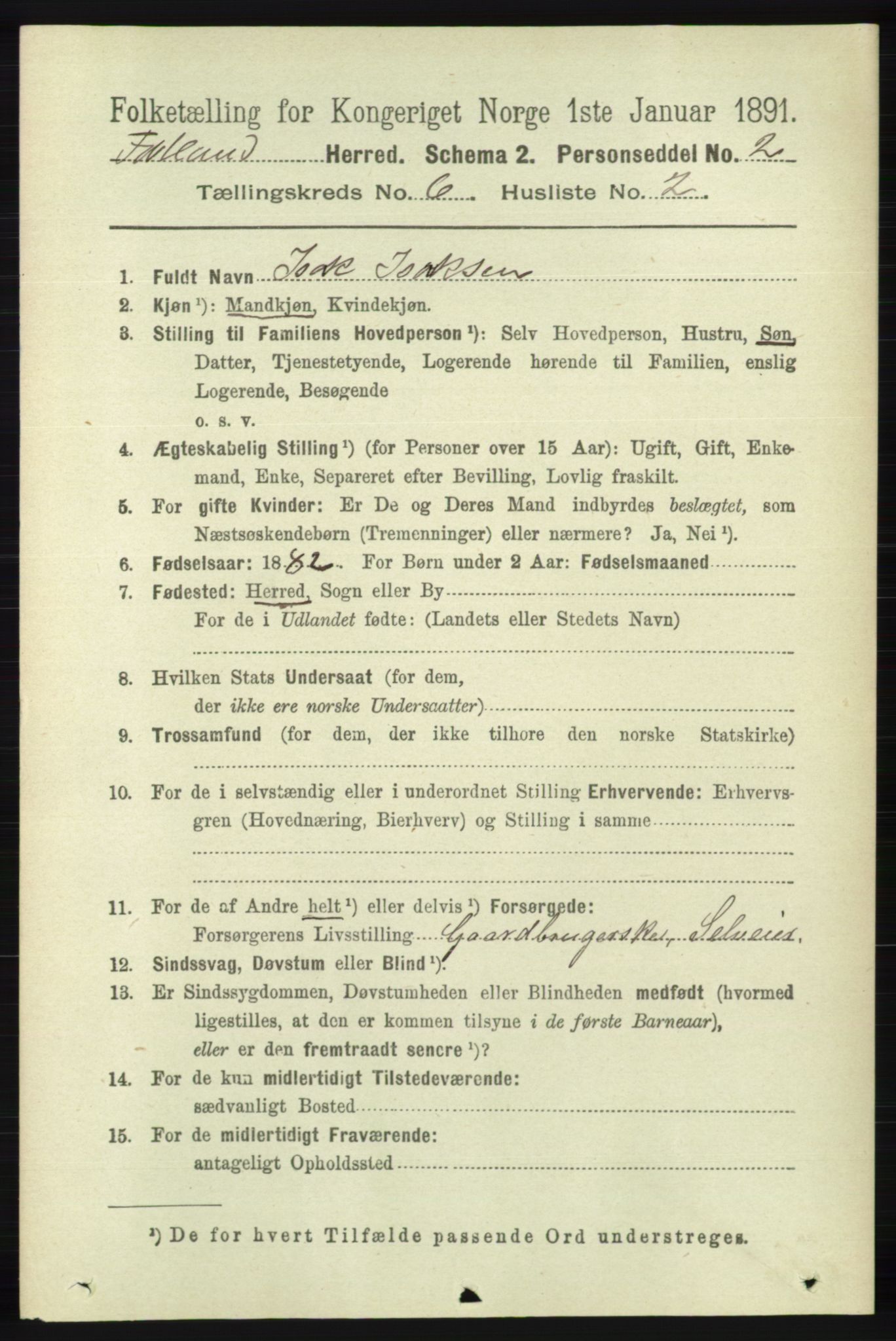 RA, 1891 census for 1036 Fjotland, 1891, p. 869