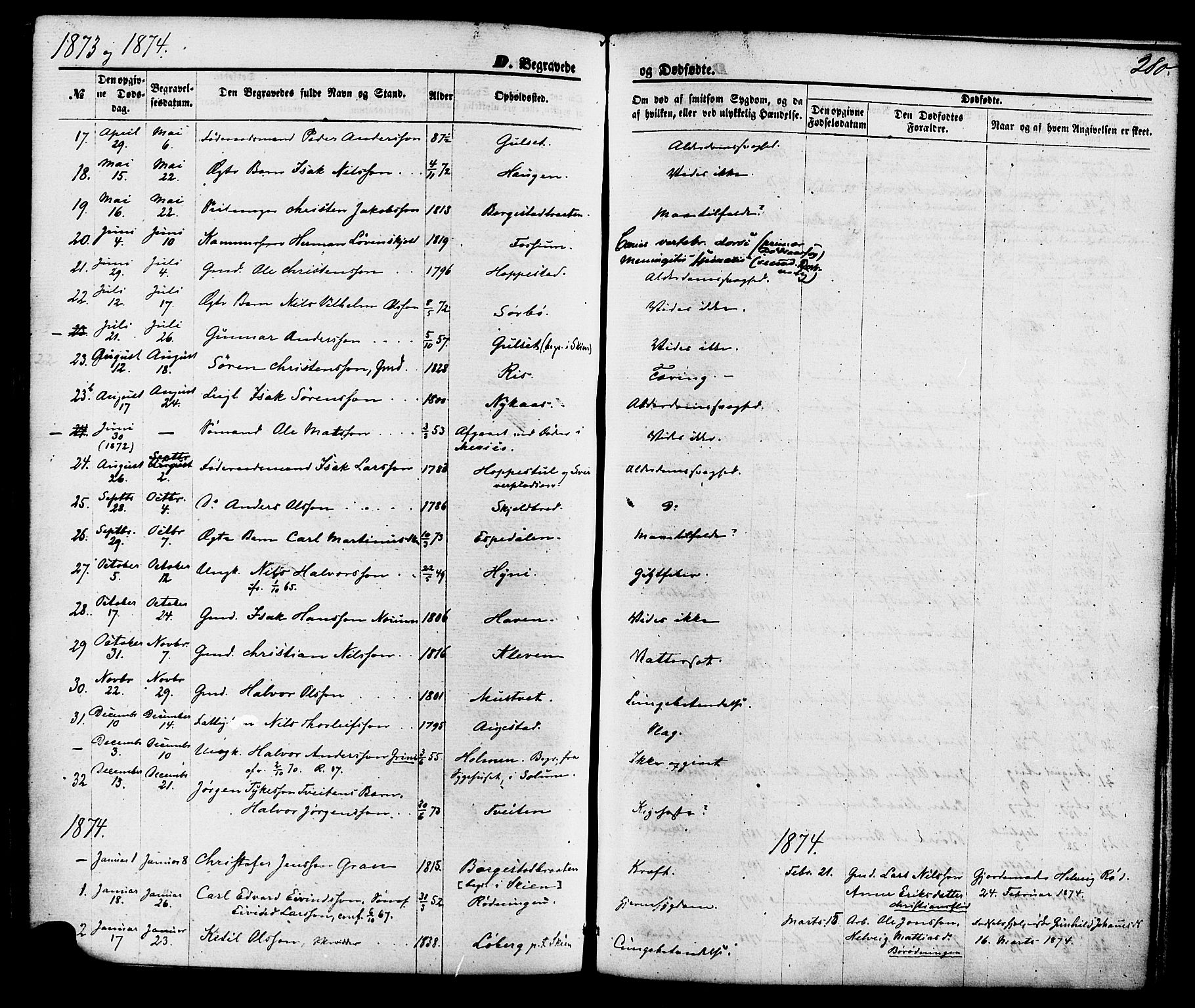 Gjerpen kirkebøker, AV/SAKO-A-265/F/Fa/L0009: Parish register (official) no. I 9, 1872-1885, p. 280