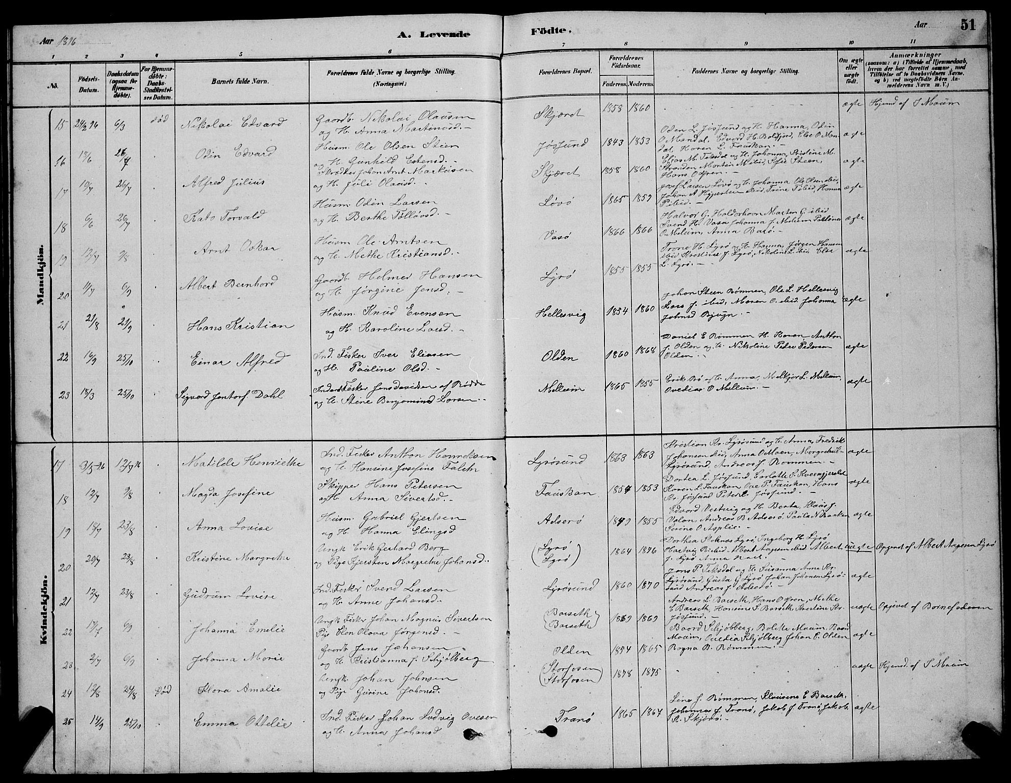 Ministerialprotokoller, klokkerbøker og fødselsregistre - Sør-Trøndelag, AV/SAT-A-1456/654/L0665: Parish register (copy) no. 654C01, 1879-1901, p. 51