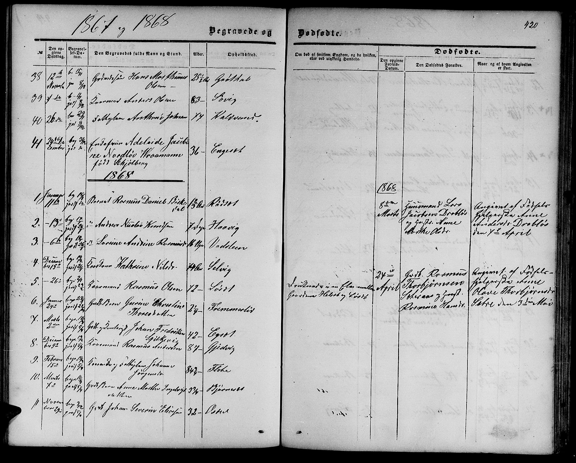 Ministerialprotokoller, klokkerbøker og fødselsregistre - Møre og Romsdal, AV/SAT-A-1454/511/L0157: Parish register (copy) no. 511C03, 1864-1884, p. 420