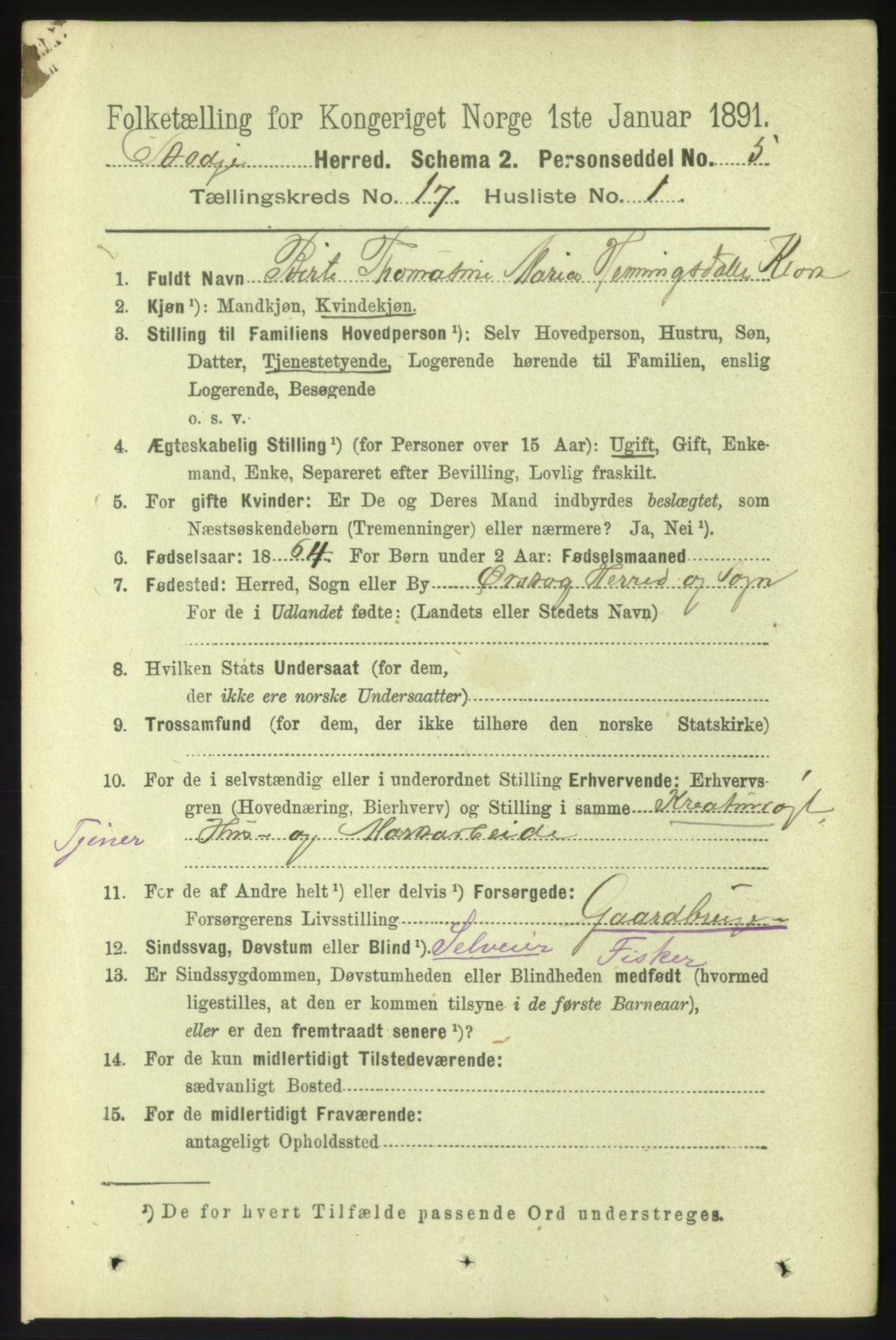 RA, 1891 census for 1529 Skodje, 1891, p. 3517