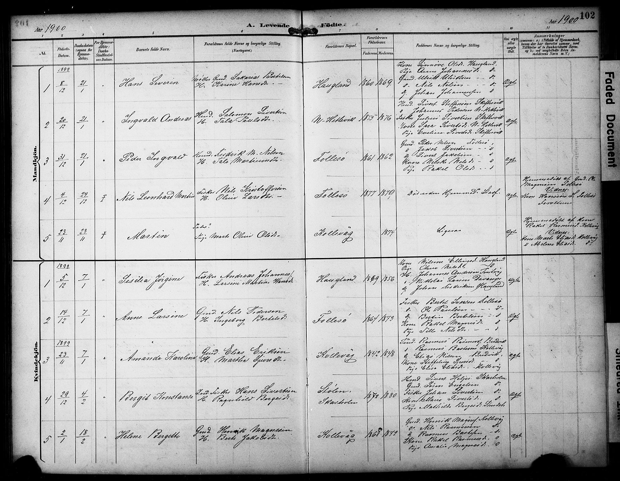 Askøy Sokneprestembete, AV/SAB-A-74101/H/Ha/Hab/Haba/L0009: Parish register (copy) no. A 9, 1894-1903, p. 102