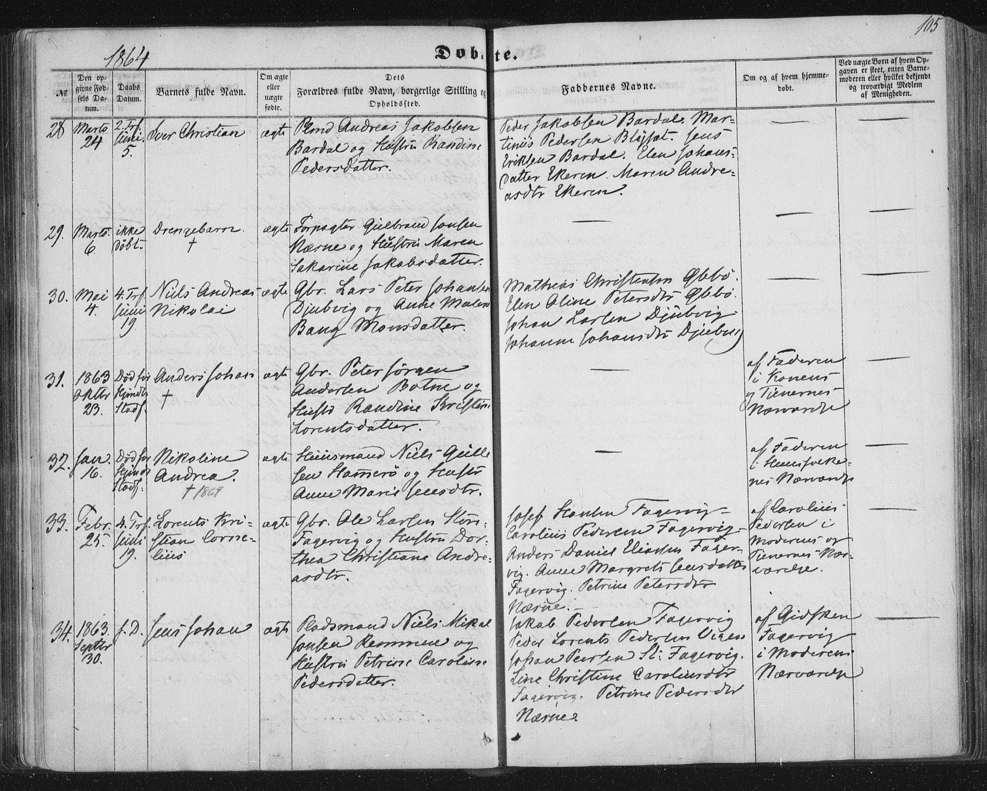 Ministerialprotokoller, klokkerbøker og fødselsregistre - Nordland, AV/SAT-A-1459/838/L0550: Parish register (official) no. 838A08, 1855-1865, p. 105