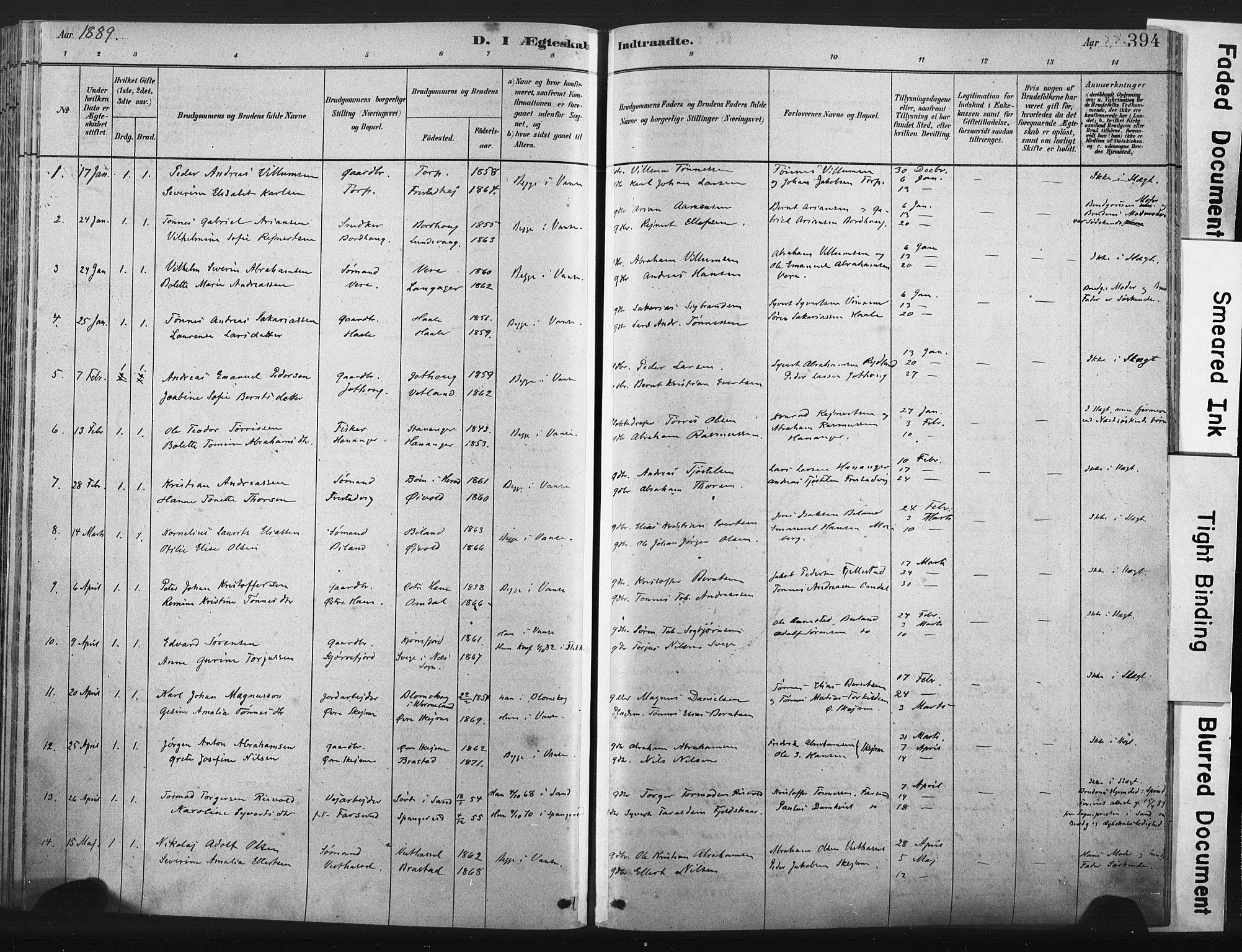 Lista sokneprestkontor, SAK/1111-0027/F/Fa/L0012: Parish register (official) no. A 12, 1879-1903, p. 394