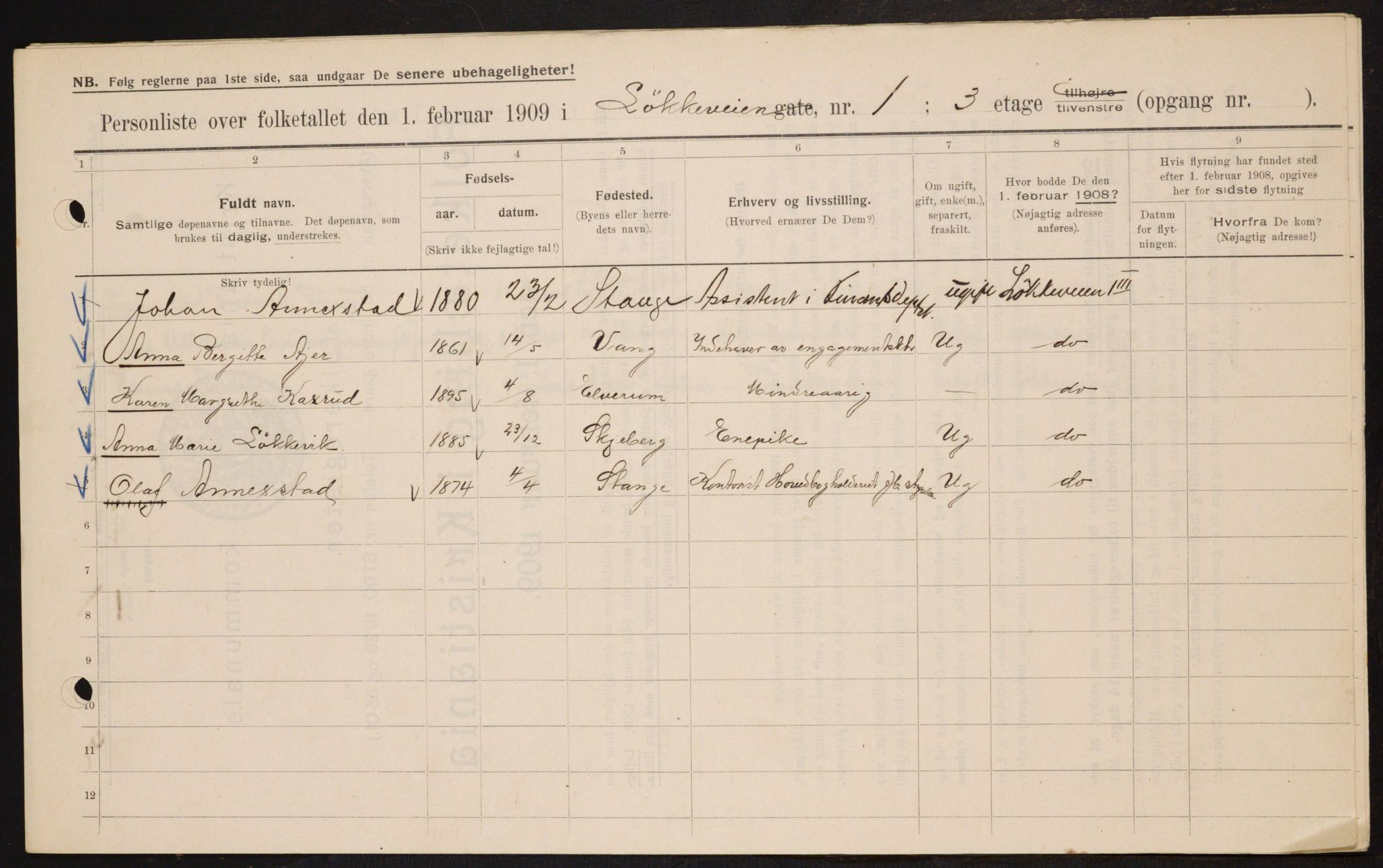 OBA, Municipal Census 1909 for Kristiania, 1909, p. 53304