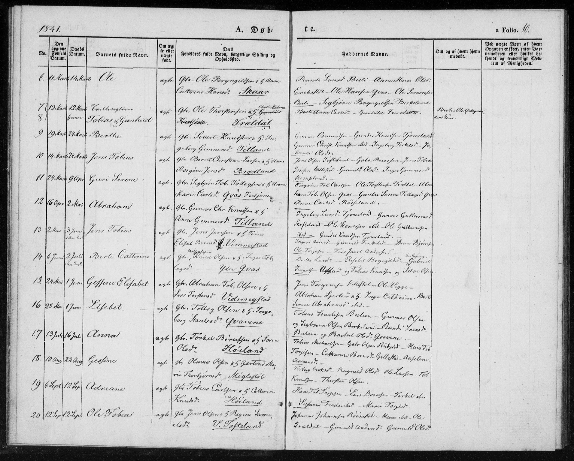 Lyngdal sokneprestkontor, AV/SAK-1111-0029/F/Fa/Fab/L0001: Parish register (official) no. A 1, 1838-1860, p. 10