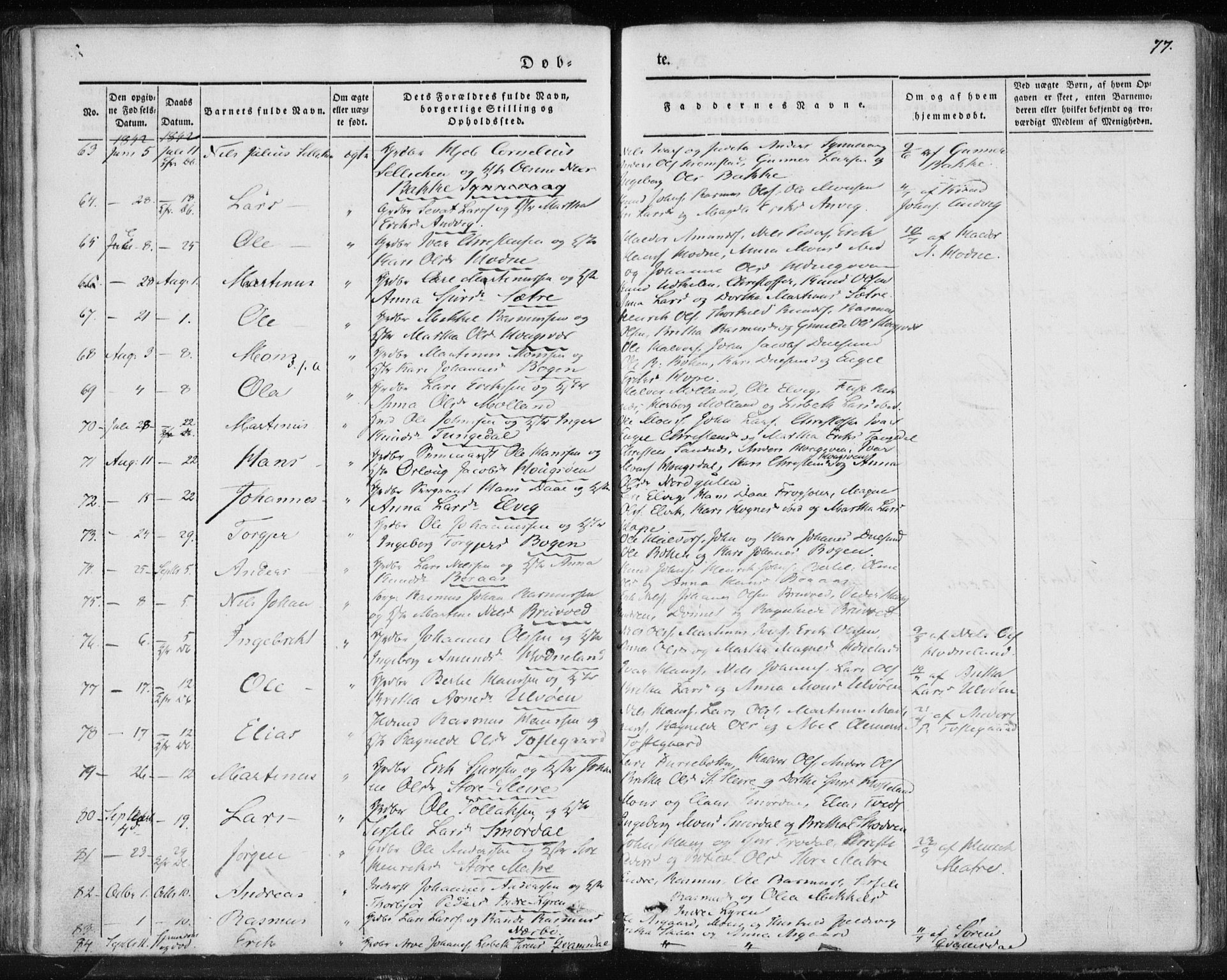 Lindås Sokneprestembete, SAB/A-76701/H/Haa: Parish register (official) no. A 10, 1842-1862, p. 77