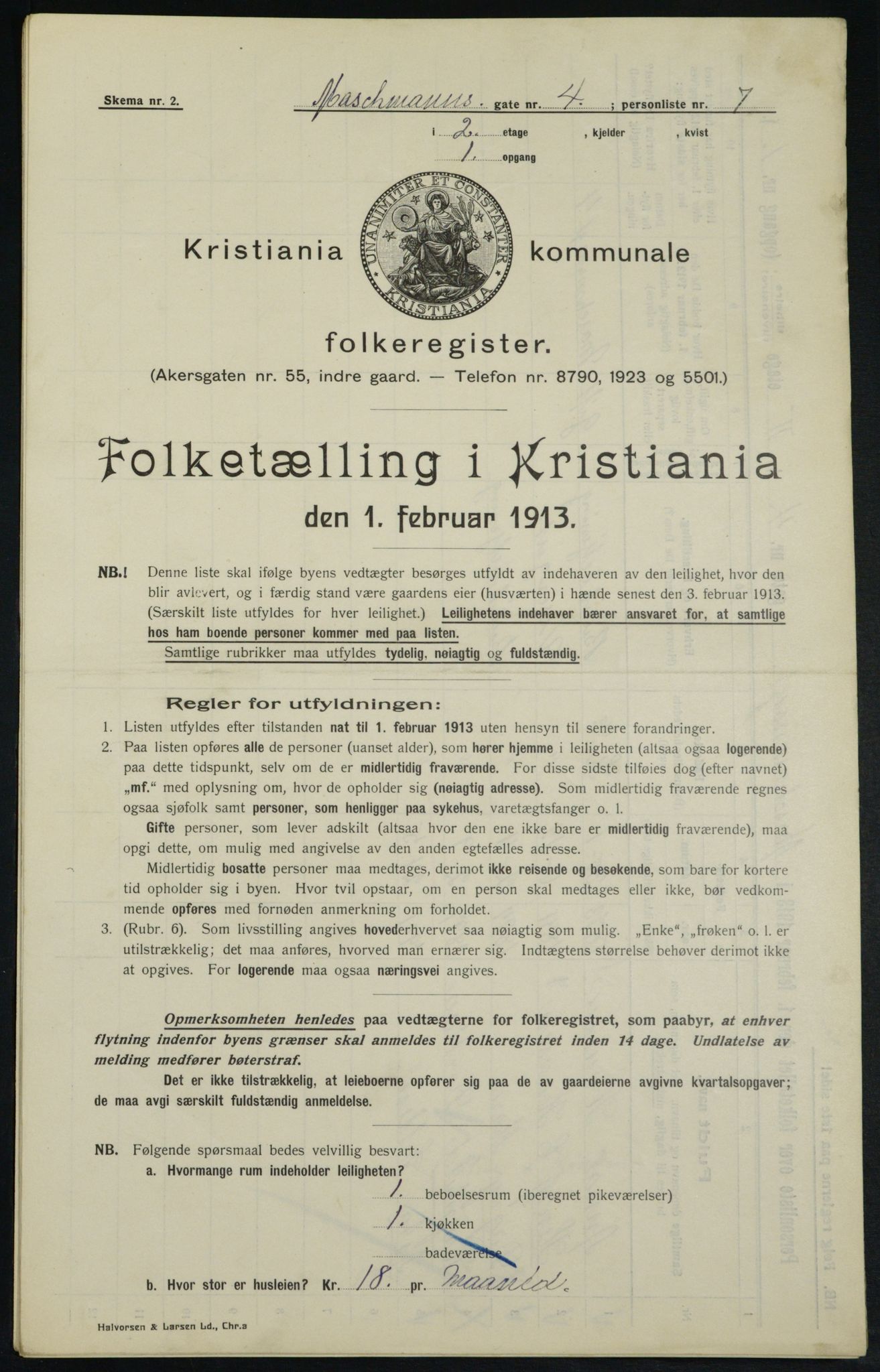 OBA, Municipal Census 1913 for Kristiania, 1913, p. 64592