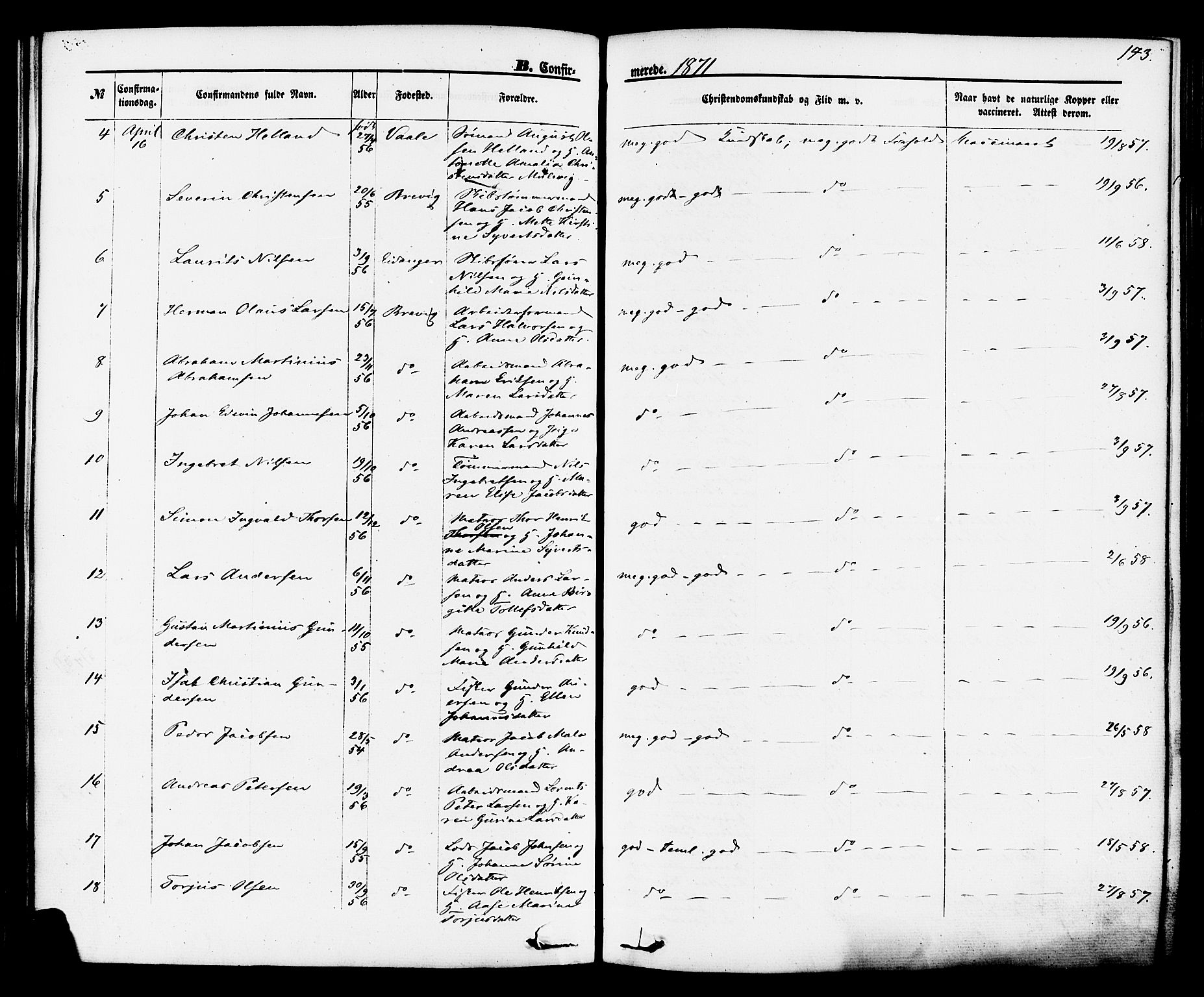 Brevik kirkebøker, SAKO/A-255/F/Fa/L0006: Parish register (official) no. 6, 1866-1881, p. 143