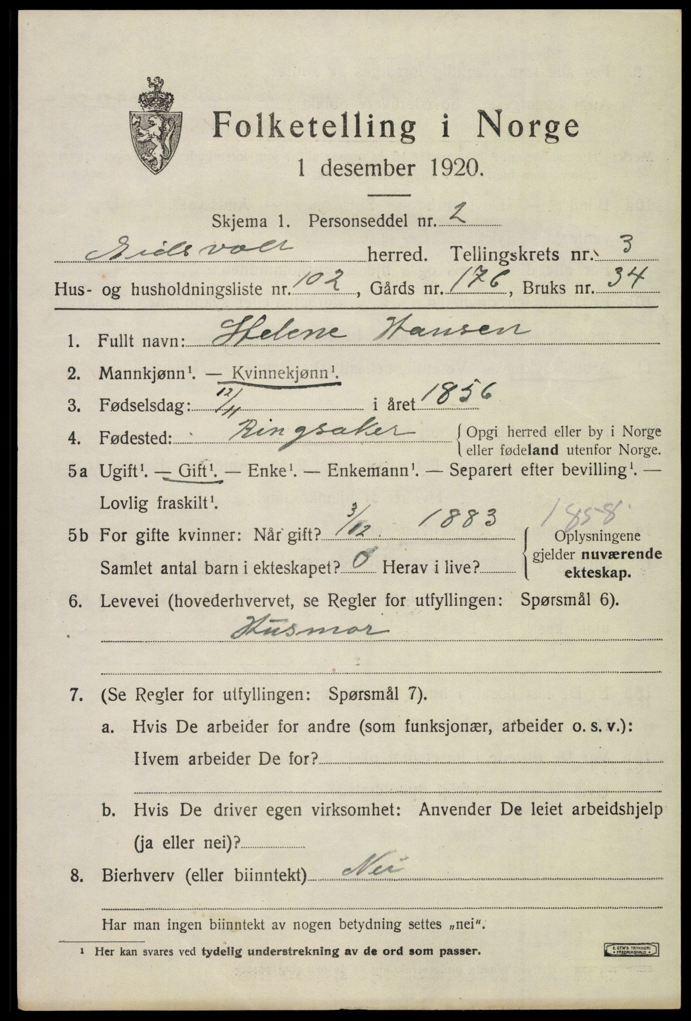 SAO, 1920 census for Eidsvoll, 1920, p. 8847