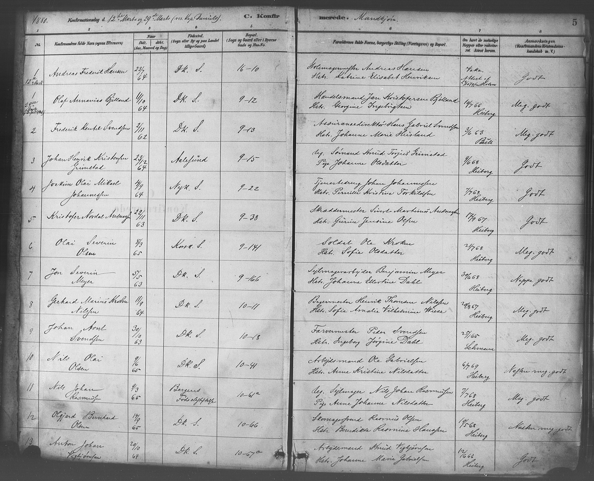 Domkirken sokneprestembete, SAB/A-74801/H/Haa/L0030: Parish register (official) no. C 5, 1880-1898, p. 5