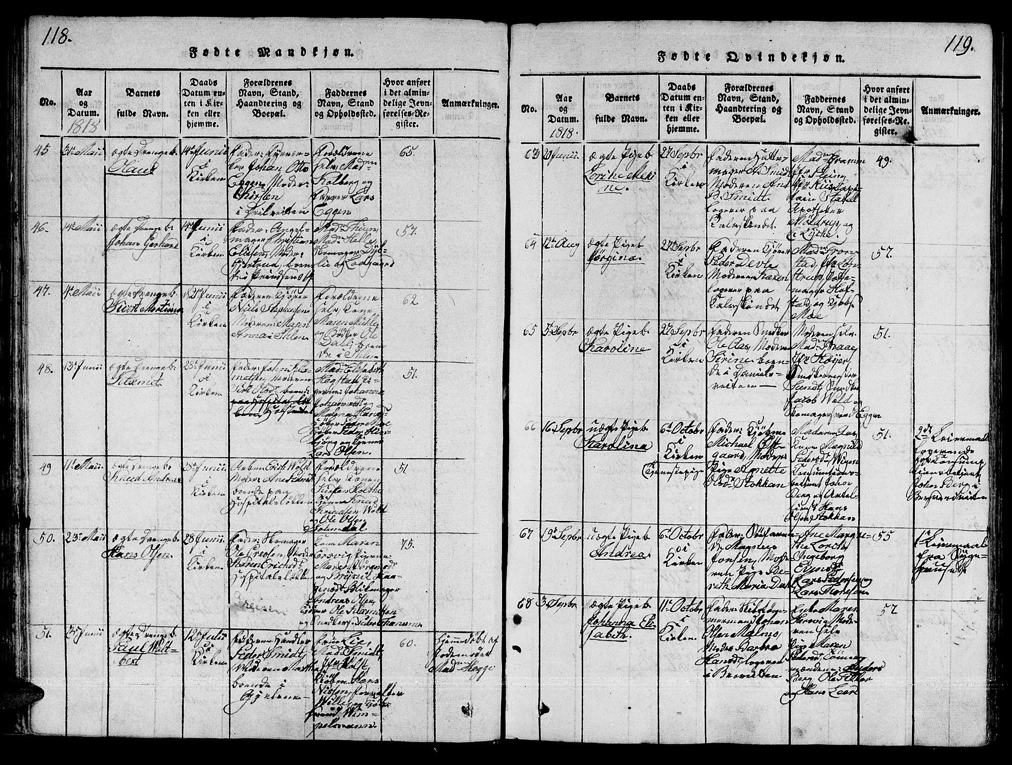 Ministerialprotokoller, klokkerbøker og fødselsregistre - Sør-Trøndelag, AV/SAT-A-1456/601/L0043: Parish register (official) no. 601A11, 1815-1821, p. 118-119