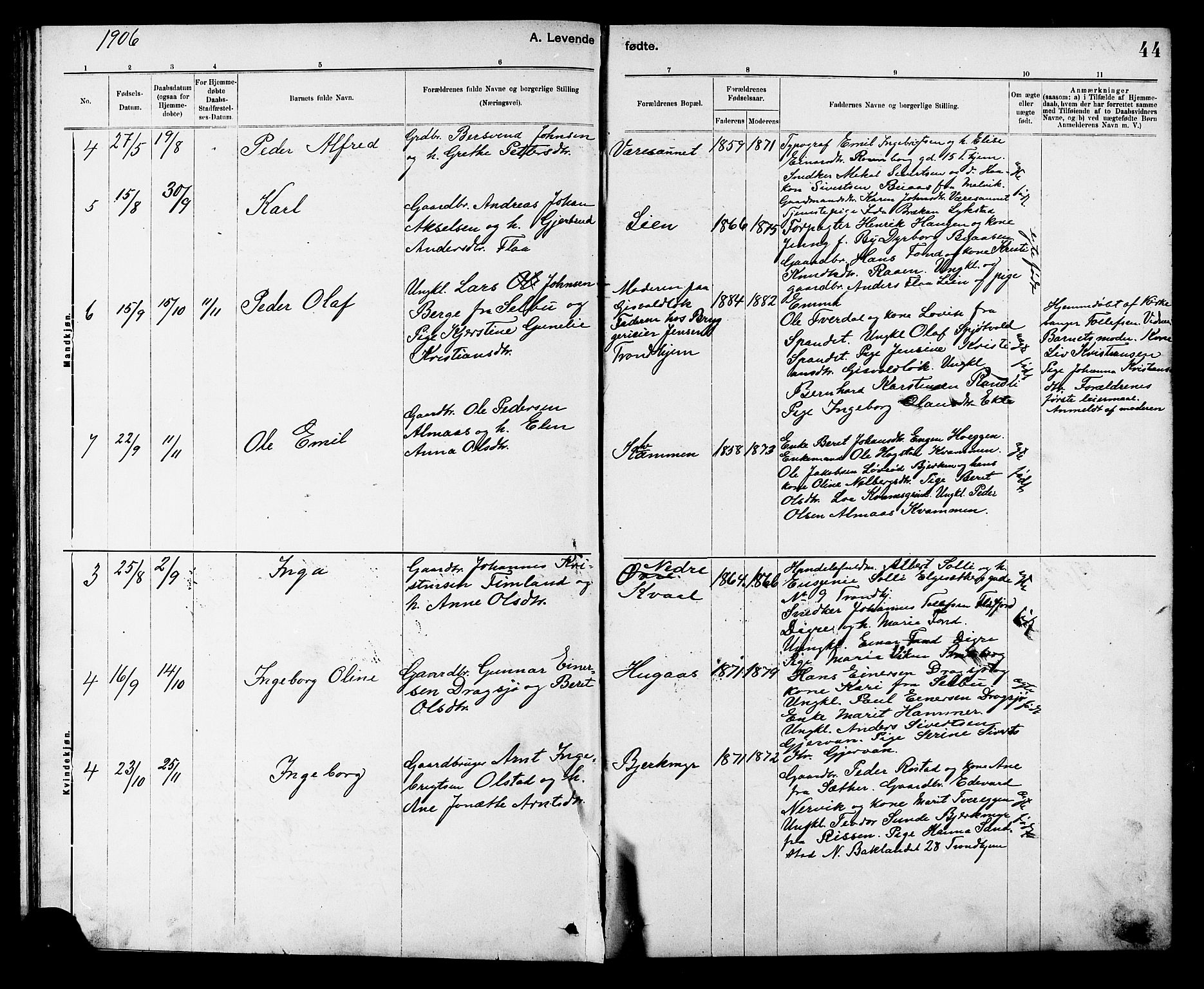 Ministerialprotokoller, klokkerbøker og fødselsregistre - Sør-Trøndelag, AV/SAT-A-1456/608/L0341: Parish register (copy) no. 608C07, 1890-1912, p. 44