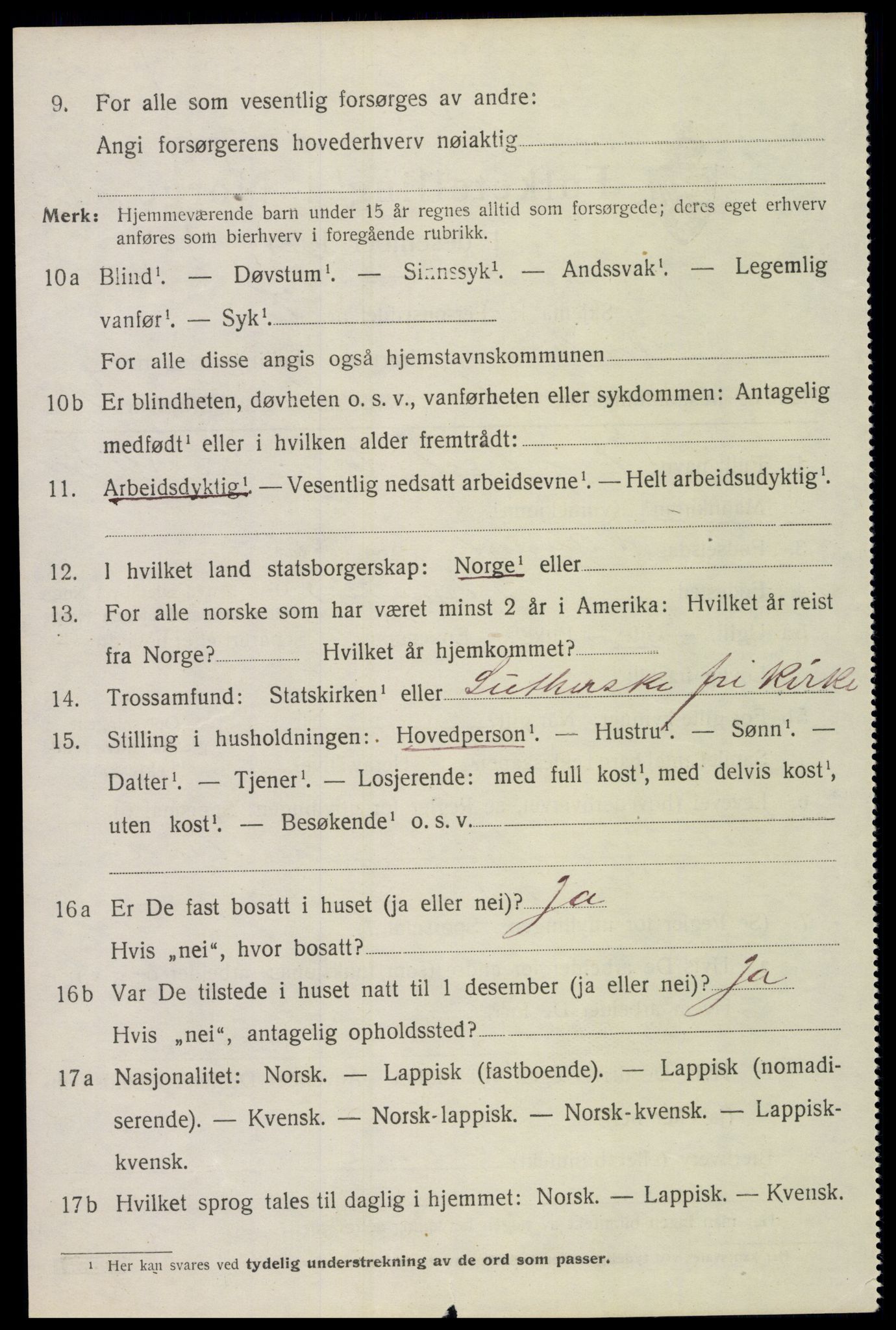 SAT, 1920 census for Sortland, 1920, p. 6535