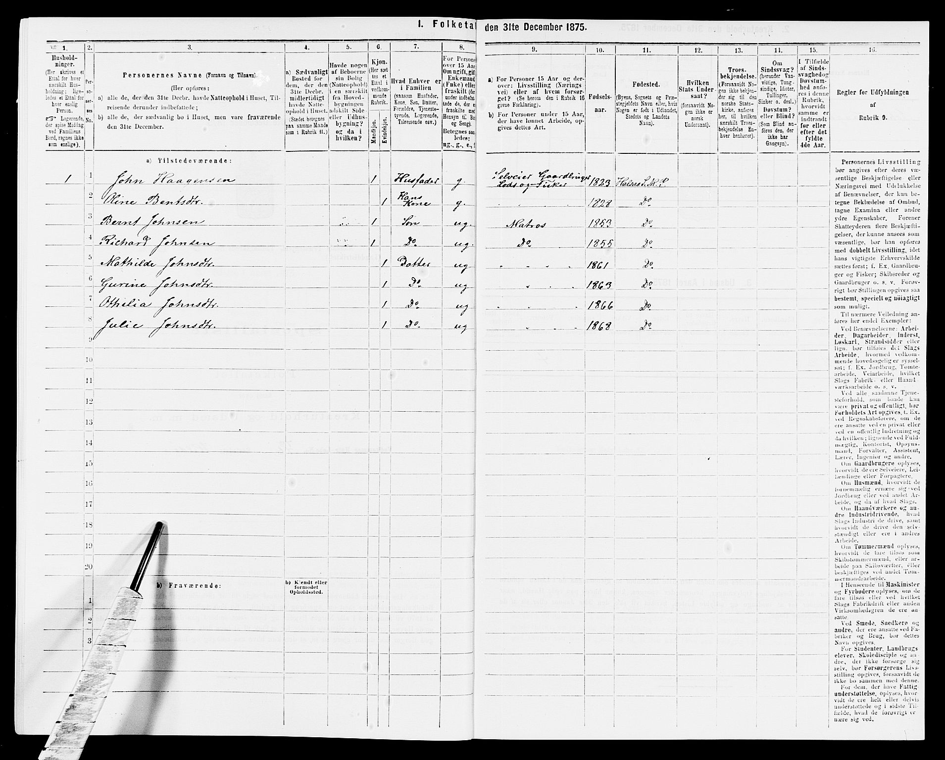 SAK, 1875 census for 1019L Mandal/Halse og Harkmark, 1875, p. 864