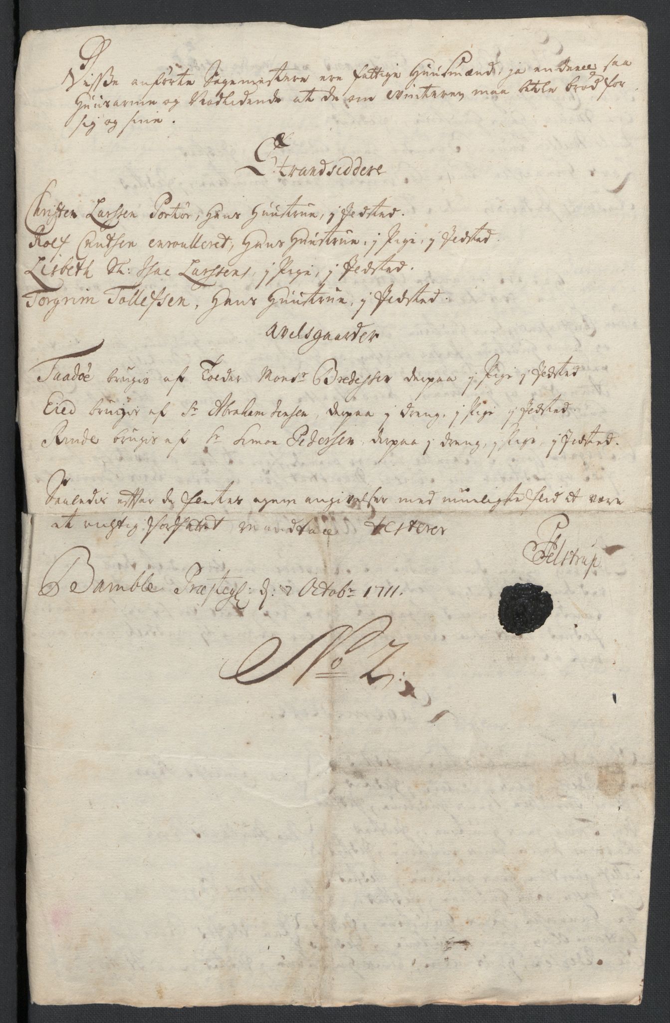 Rentekammeret inntil 1814, Reviderte regnskaper, Fogderegnskap, AV/RA-EA-4092/R36/L2120: Fogderegnskap Øvre og Nedre Telemark og Bamble, 1711, p. 170