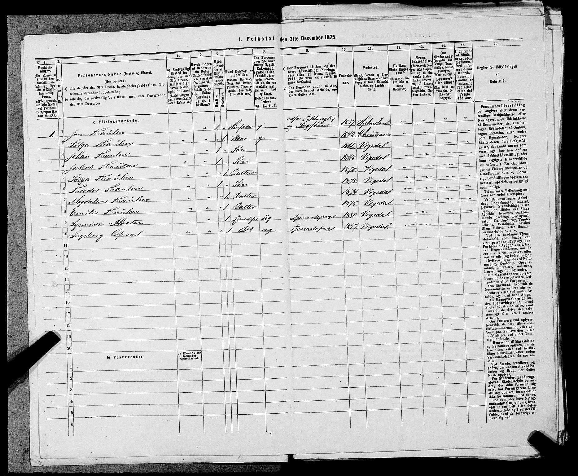 SAST, 1875 census for 1157P Vikedal, 1875, p. 538