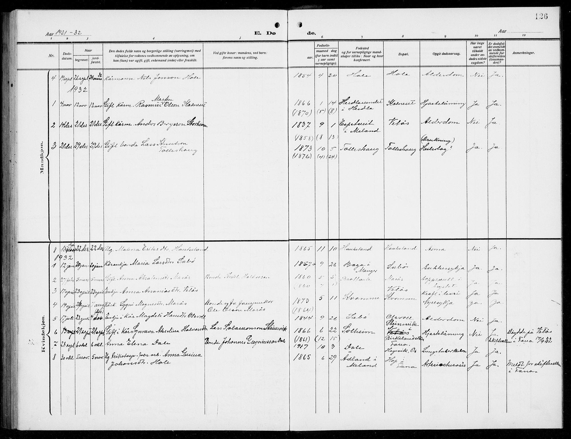 Manger sokneprestembete, AV/SAB-A-76801/H/Hab: Parish register (copy) no. D  4, 1910-1935, p. 126