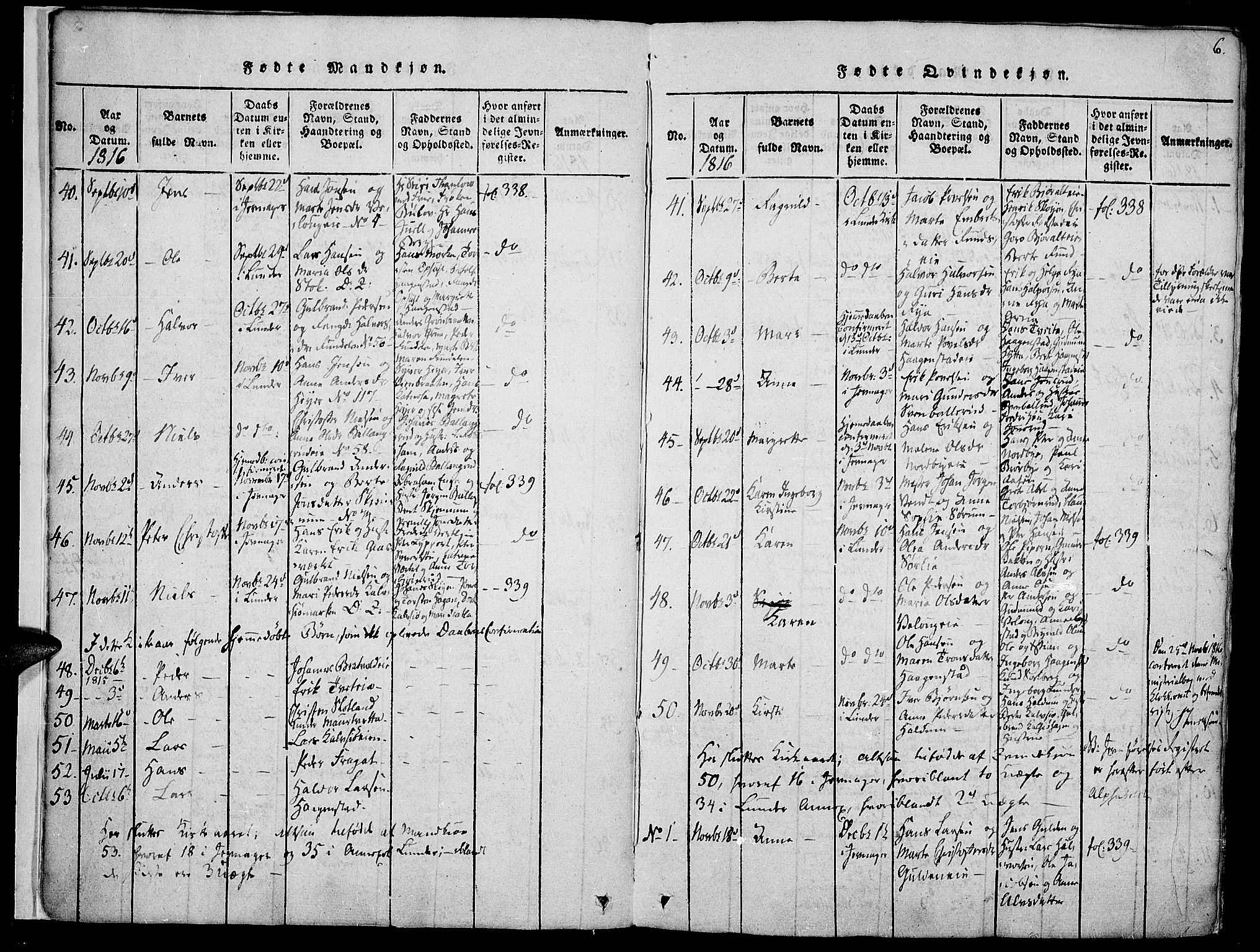 Jevnaker prestekontor, SAH/PREST-116/H/Ha/Haa/L0005: Parish register (official) no. 5, 1815-1837, p. 6