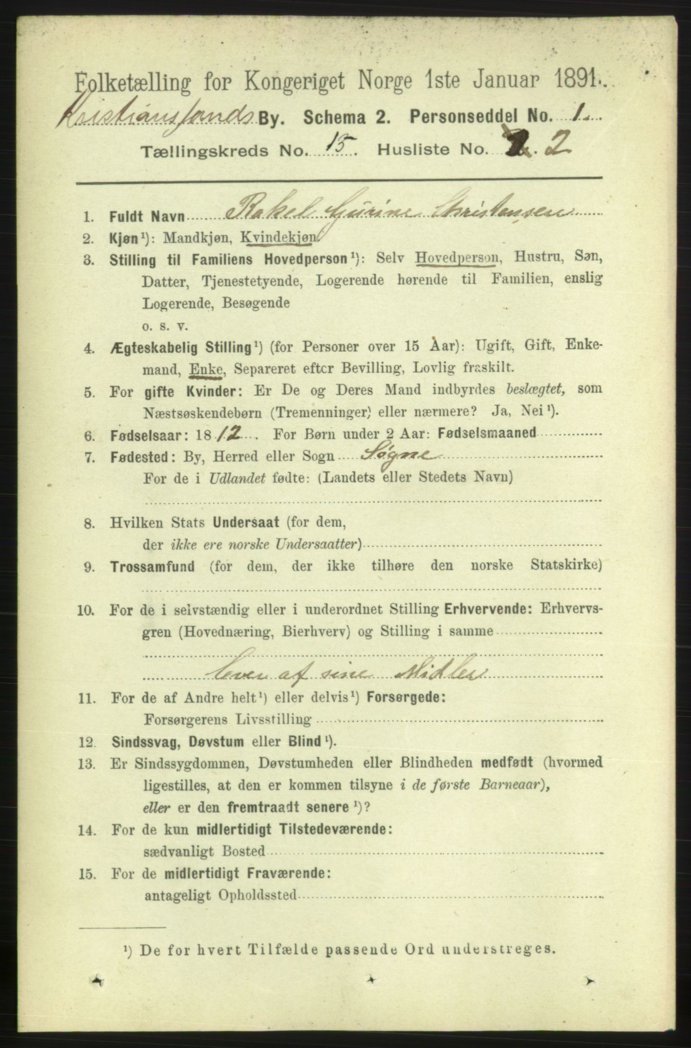 RA, 1891 census for 1001 Kristiansand, 1891, p. 6322