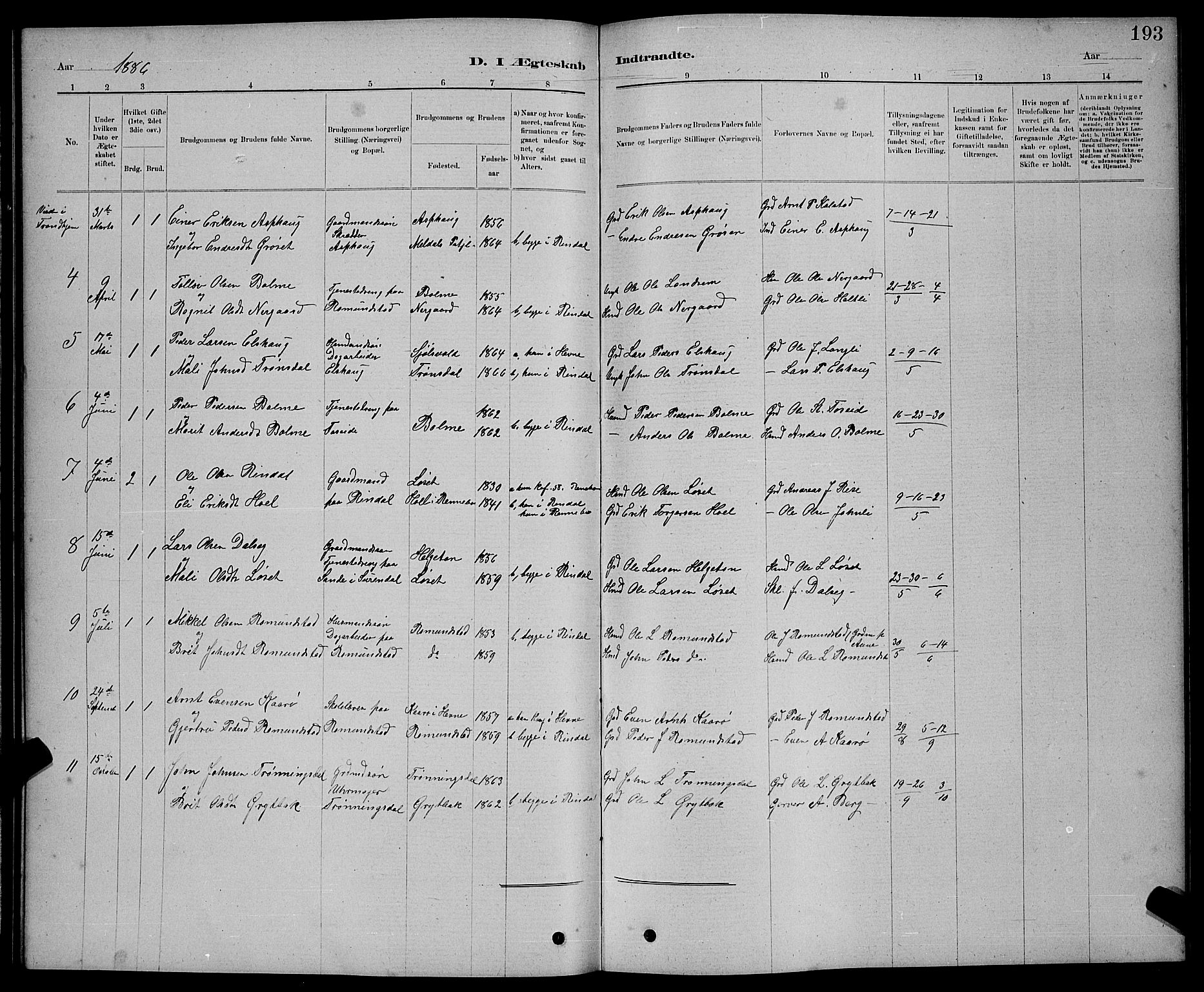 Ministerialprotokoller, klokkerbøker og fødselsregistre - Møre og Romsdal, AV/SAT-A-1454/598/L1077: Parish register (copy) no. 598C02, 1879-1891, p. 193