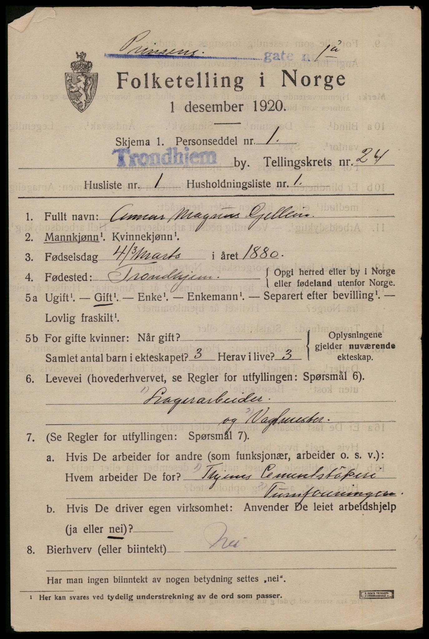 SAT, 1920 census for Trondheim, 1920, p. 65348