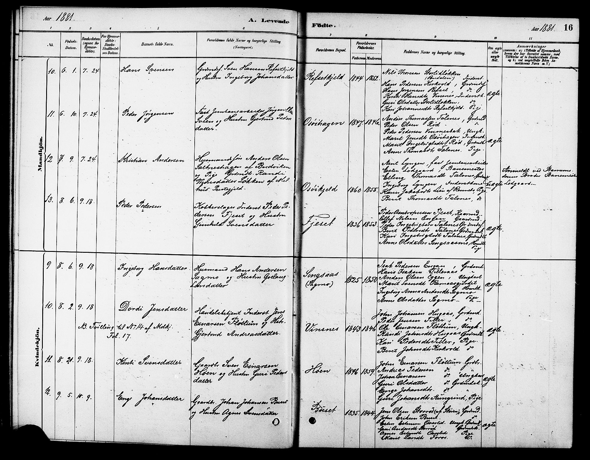 Ministerialprotokoller, klokkerbøker og fødselsregistre - Sør-Trøndelag, AV/SAT-A-1456/688/L1024: Parish register (official) no. 688A01, 1879-1890, p. 16