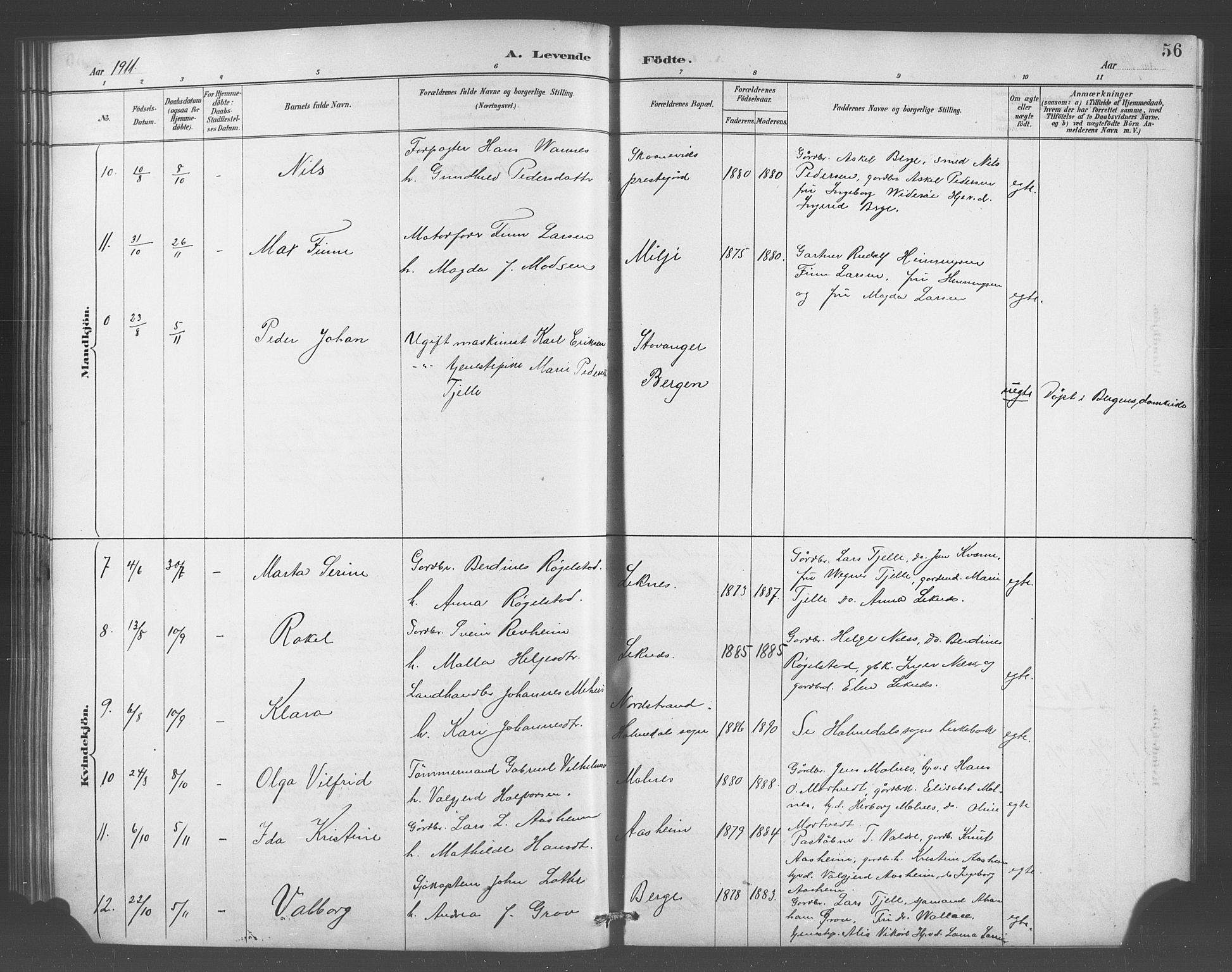 Skånevik sokneprestembete, SAB/A-77801/H/Hab: Parish register (copy) no. A 2, 1888-1924, p. 56