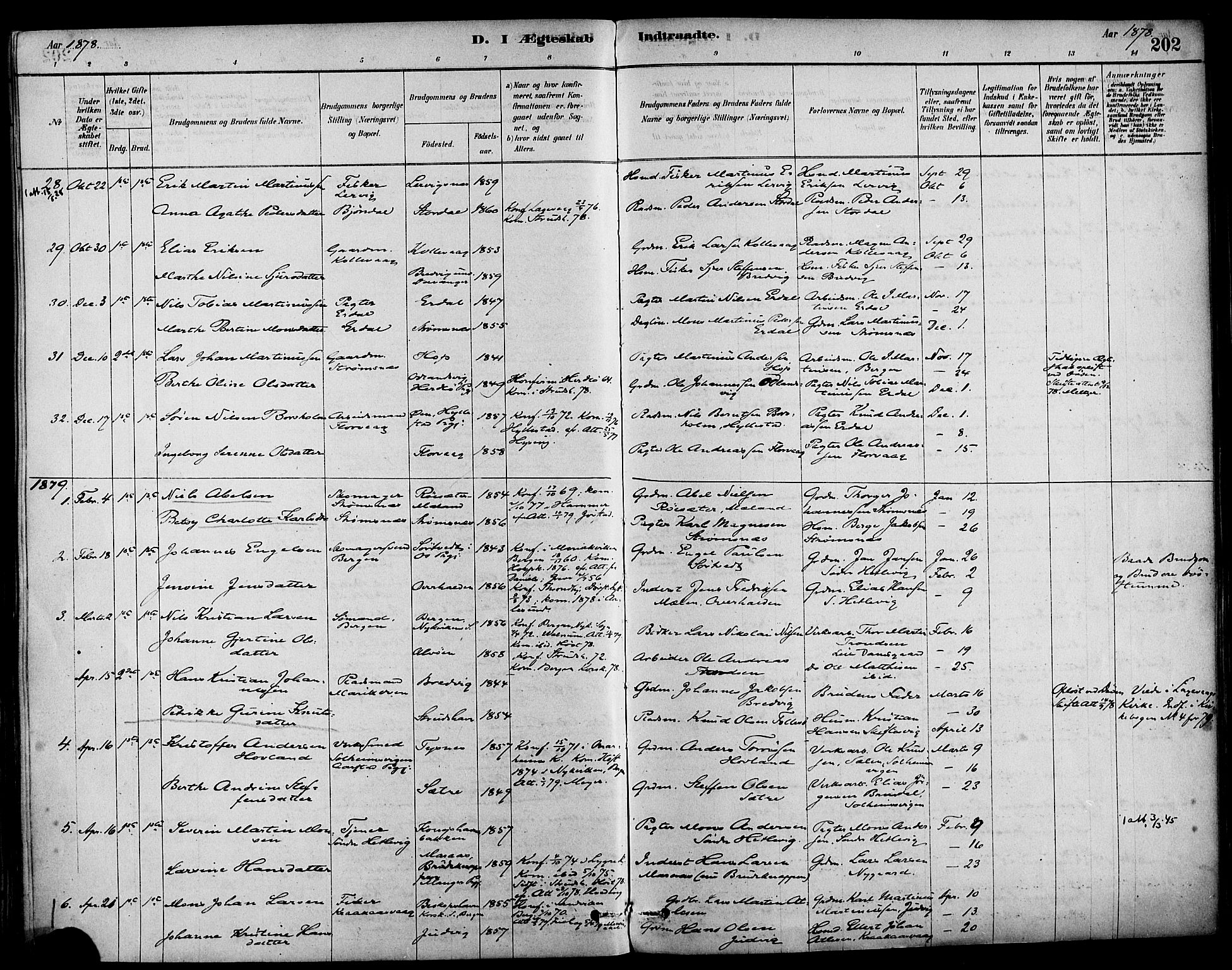 Askøy Sokneprestembete, AV/SAB-A-74101/H/Ha/Haa/Haab/L0001: Parish register (official) no. B 1, 1878-1889, p. 202