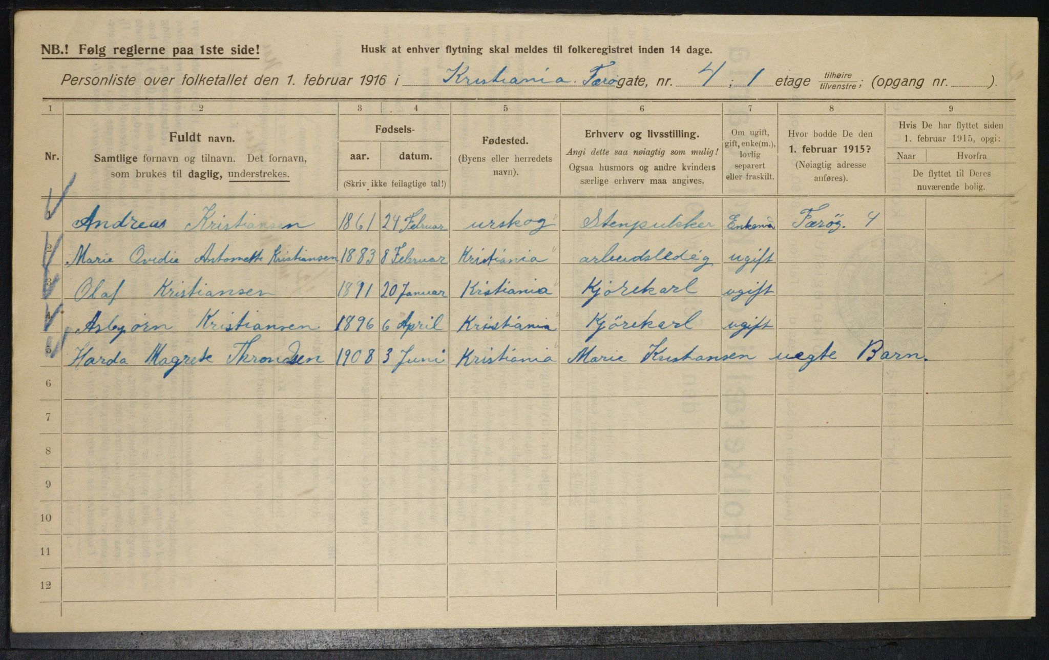 OBA, Municipal Census 1916 for Kristiania, 1916, p. 29067