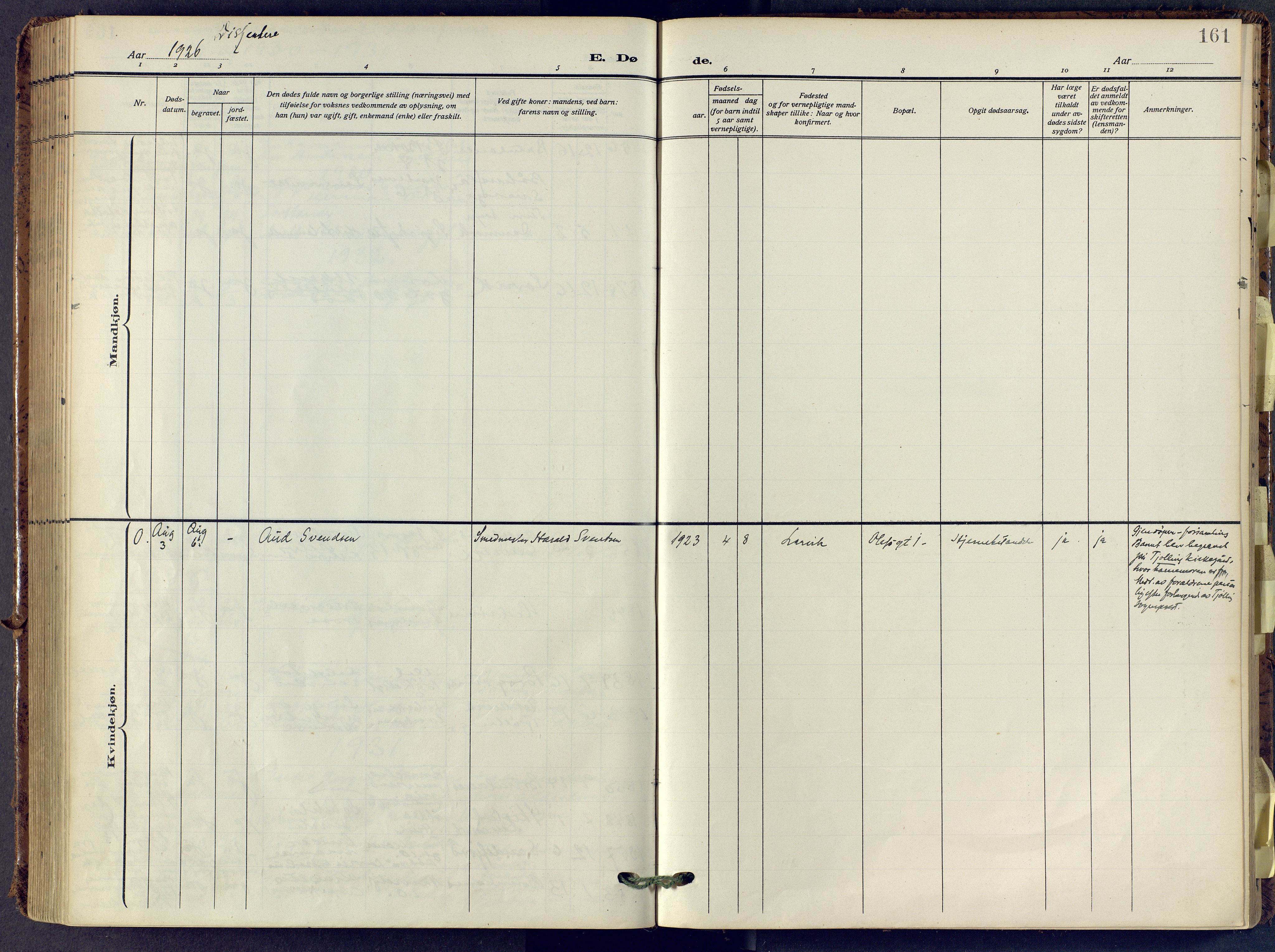 Larvik kirkebøker, AV/SAKO-A-352/F/Fa/L0013: Parish register (official) no. I 13, 1910-1960, p. 161