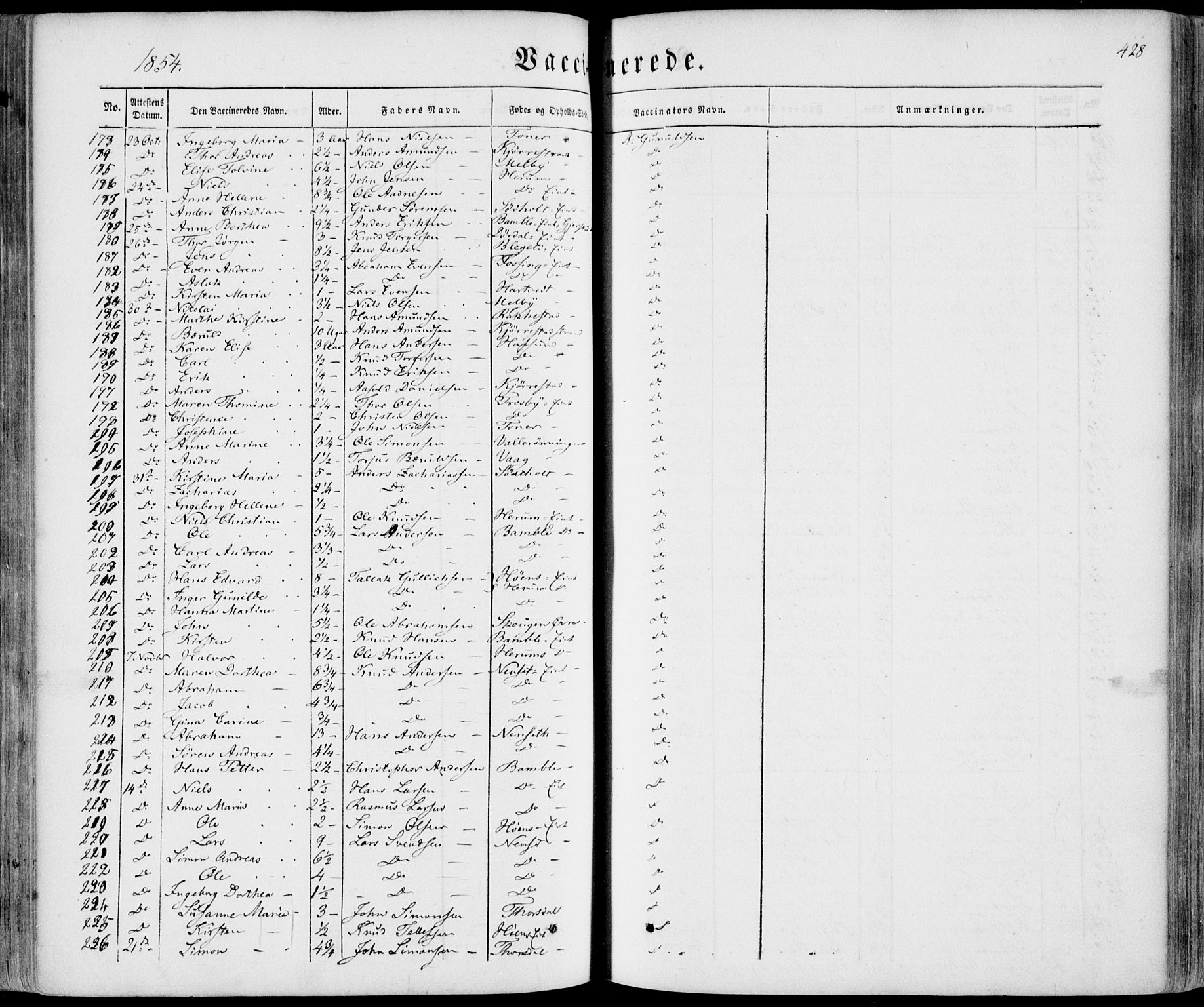 Bamble kirkebøker, SAKO/A-253/F/Fa/L0005: Parish register (official) no. I 5, 1854-1869, p. 428