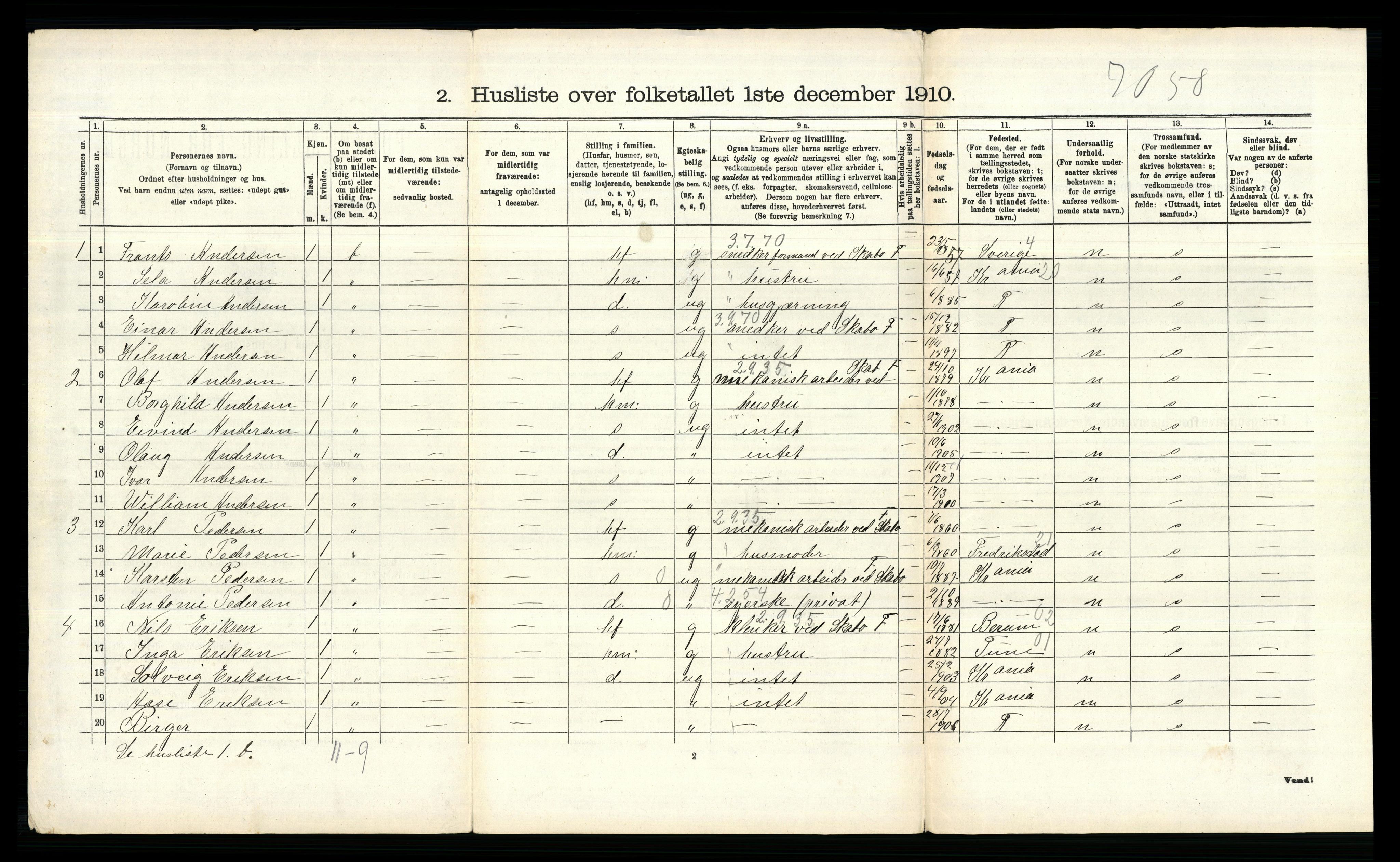 RA, 1910 census for Aker, 1910, p. 1302