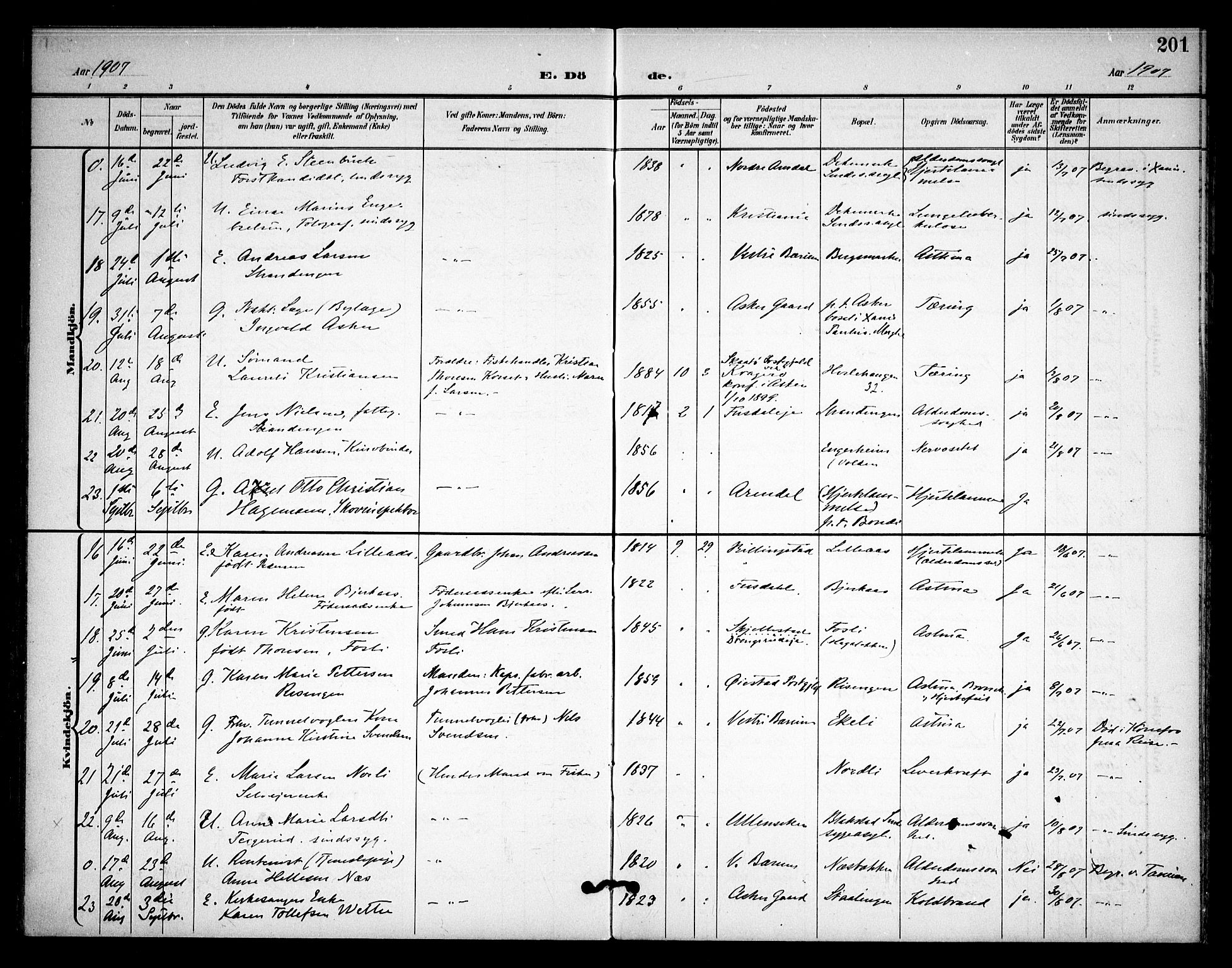 Asker prestekontor Kirkebøker, AV/SAO-A-10256a/F/Fa/L0015: Parish register (official) no. I 15, 1896-1915, p. 201