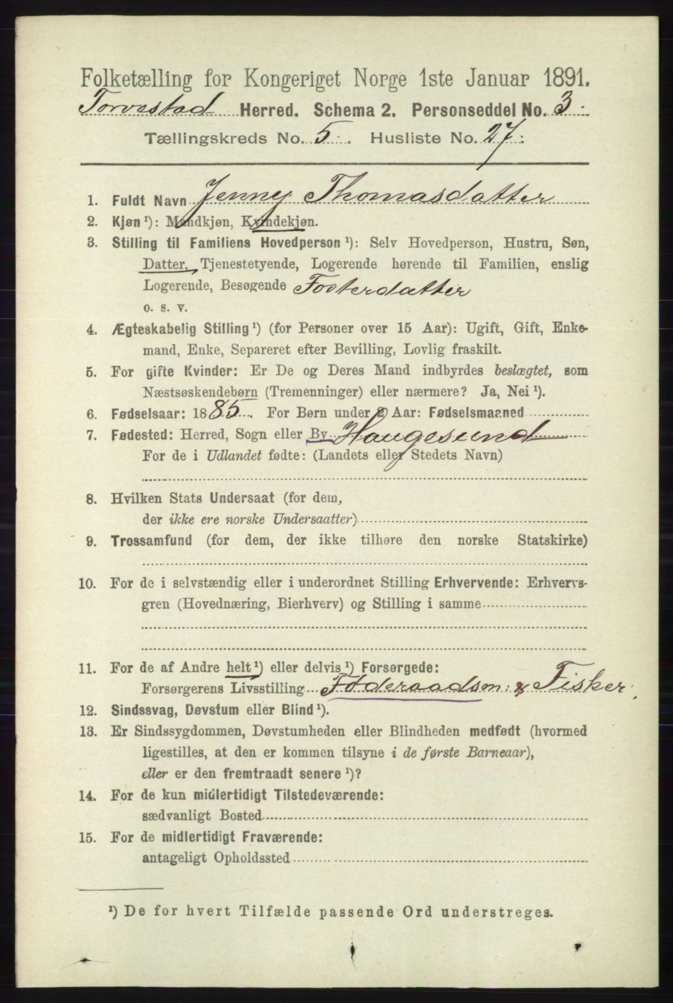 RA, 1891 census for 1152 Torvastad, 1891, p. 1915