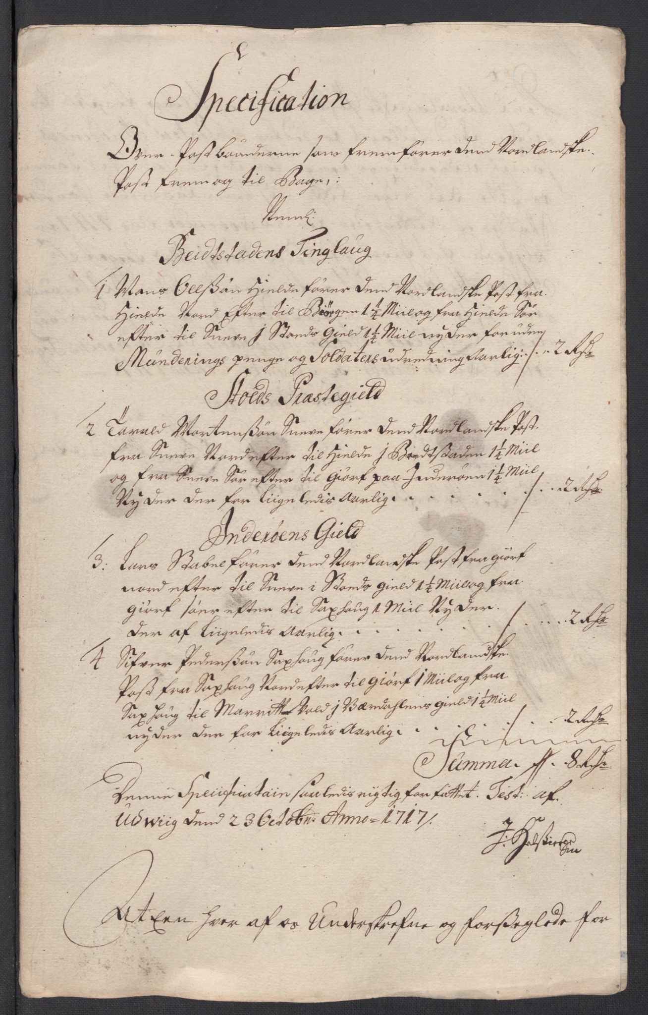 Rentekammeret inntil 1814, Reviderte regnskaper, Fogderegnskap, AV/RA-EA-4092/R63/L4325: Fogderegnskap Inderøy, 1717, p. 257