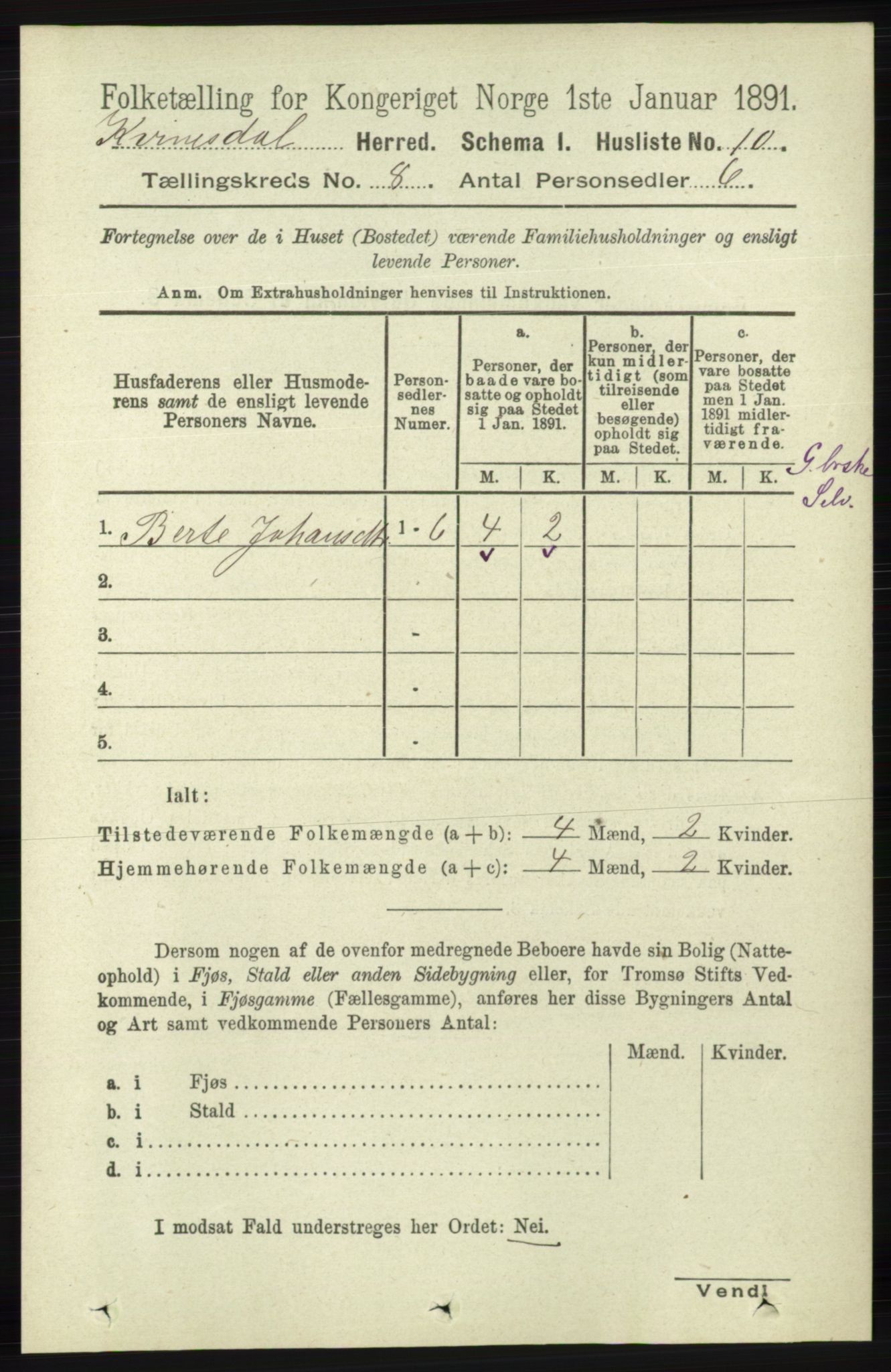 RA, 1891 census for 1037 Kvinesdal, 1891, p. 2701