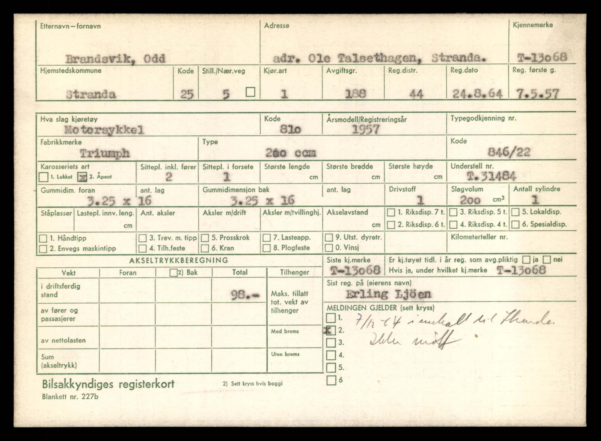 Møre og Romsdal vegkontor - Ålesund trafikkstasjon, AV/SAT-A-4099/F/Fe/L0037: Registreringskort for kjøretøy T 13031 - T 13179, 1927-1998, p. 761