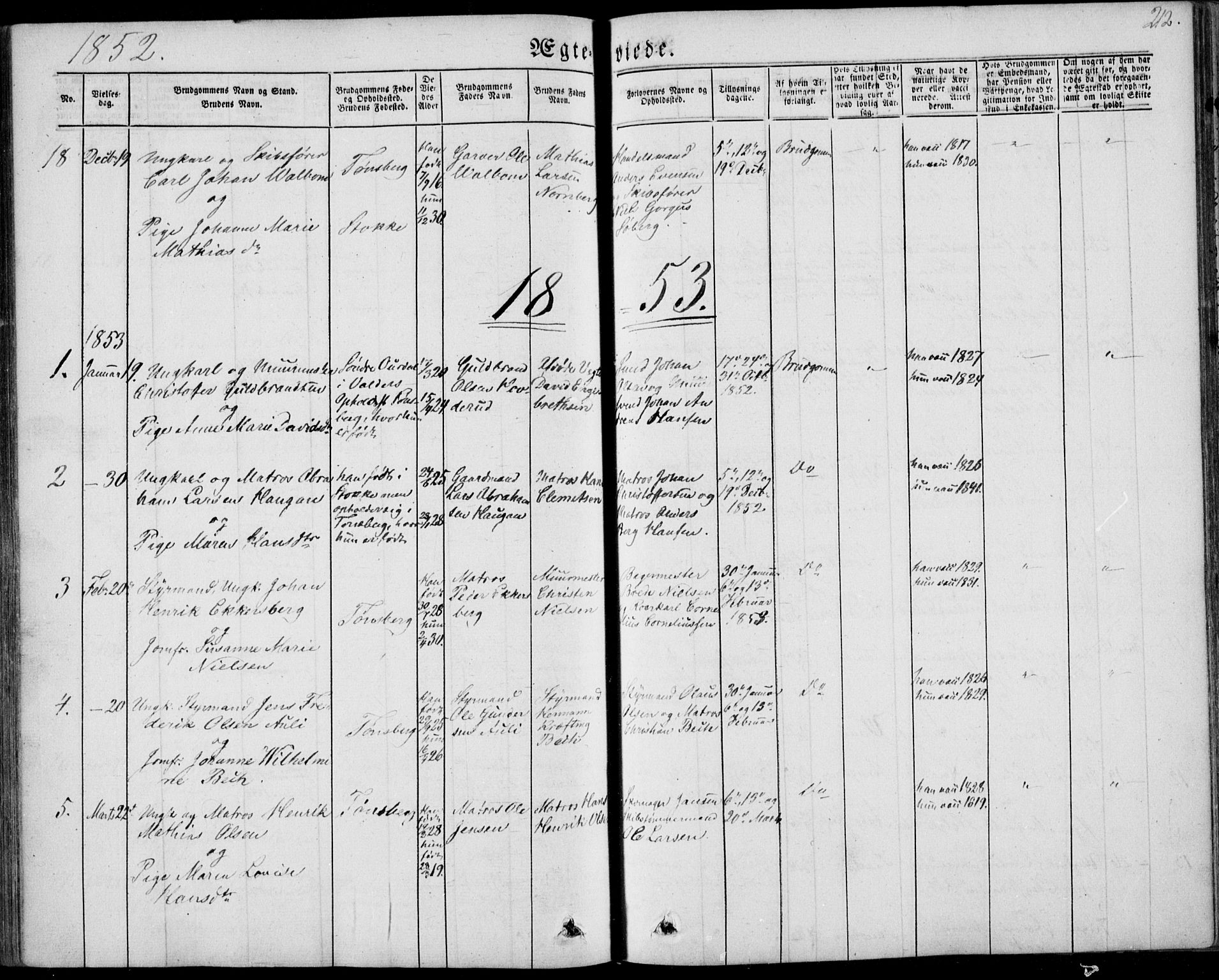 Tønsberg kirkebøker, AV/SAKO-A-330/F/Fa/L0007: Parish register (official) no. I 7, 1845-1854, p. 212