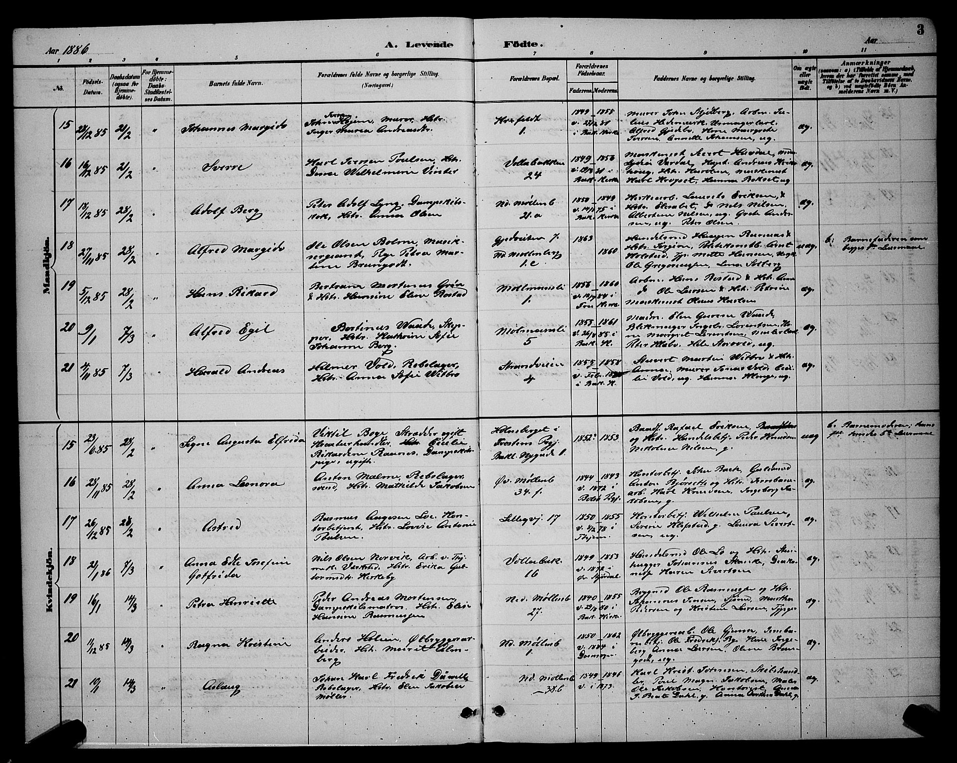 Ministerialprotokoller, klokkerbøker og fødselsregistre - Sør-Trøndelag, SAT/A-1456/604/L0222: Parish register (copy) no. 604C05, 1886-1895, p. 3