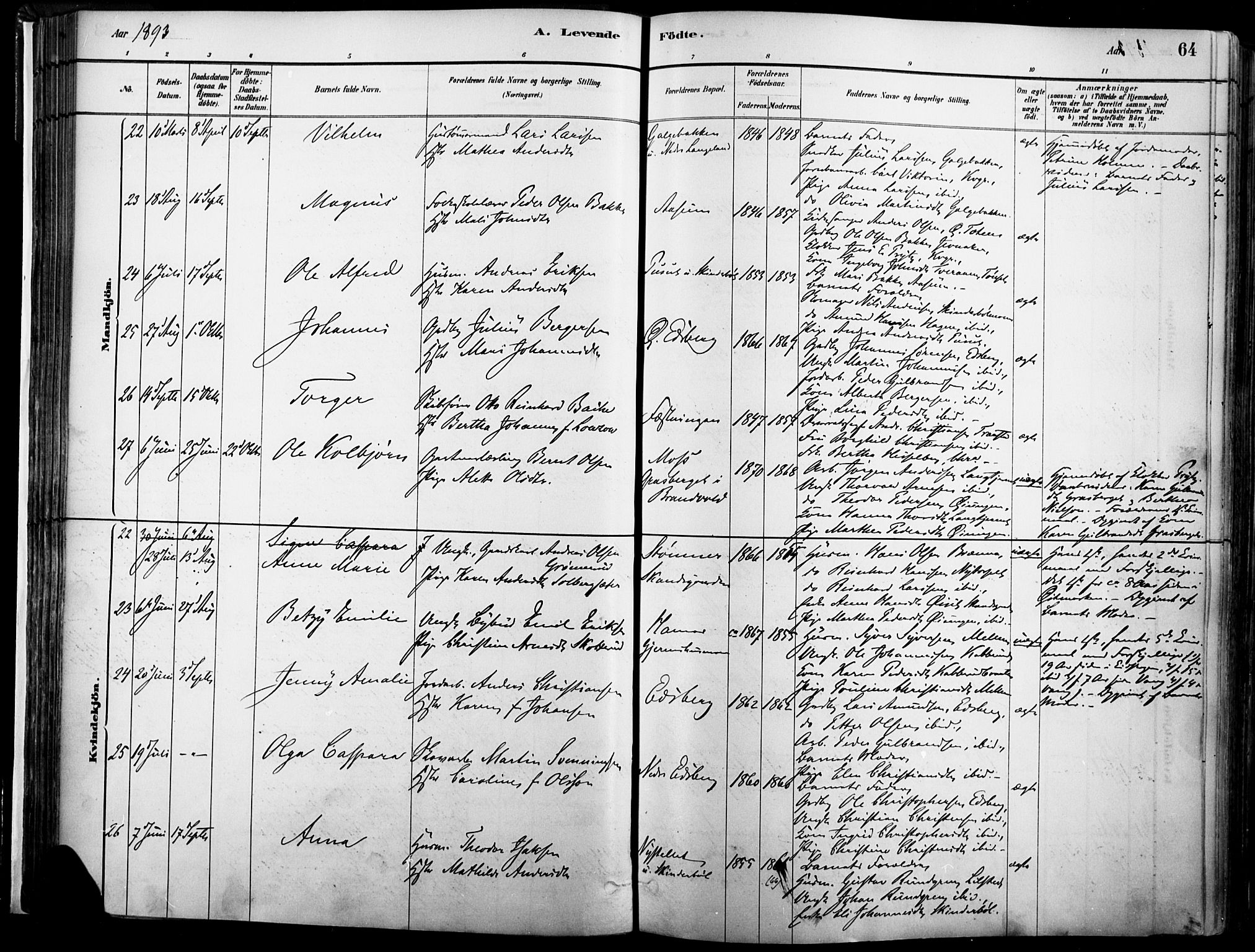 Vinger prestekontor, AV/SAH-PREST-024/H/Ha/Haa/L0014: Parish register (official) no. 14, 1881-1900, p. 64