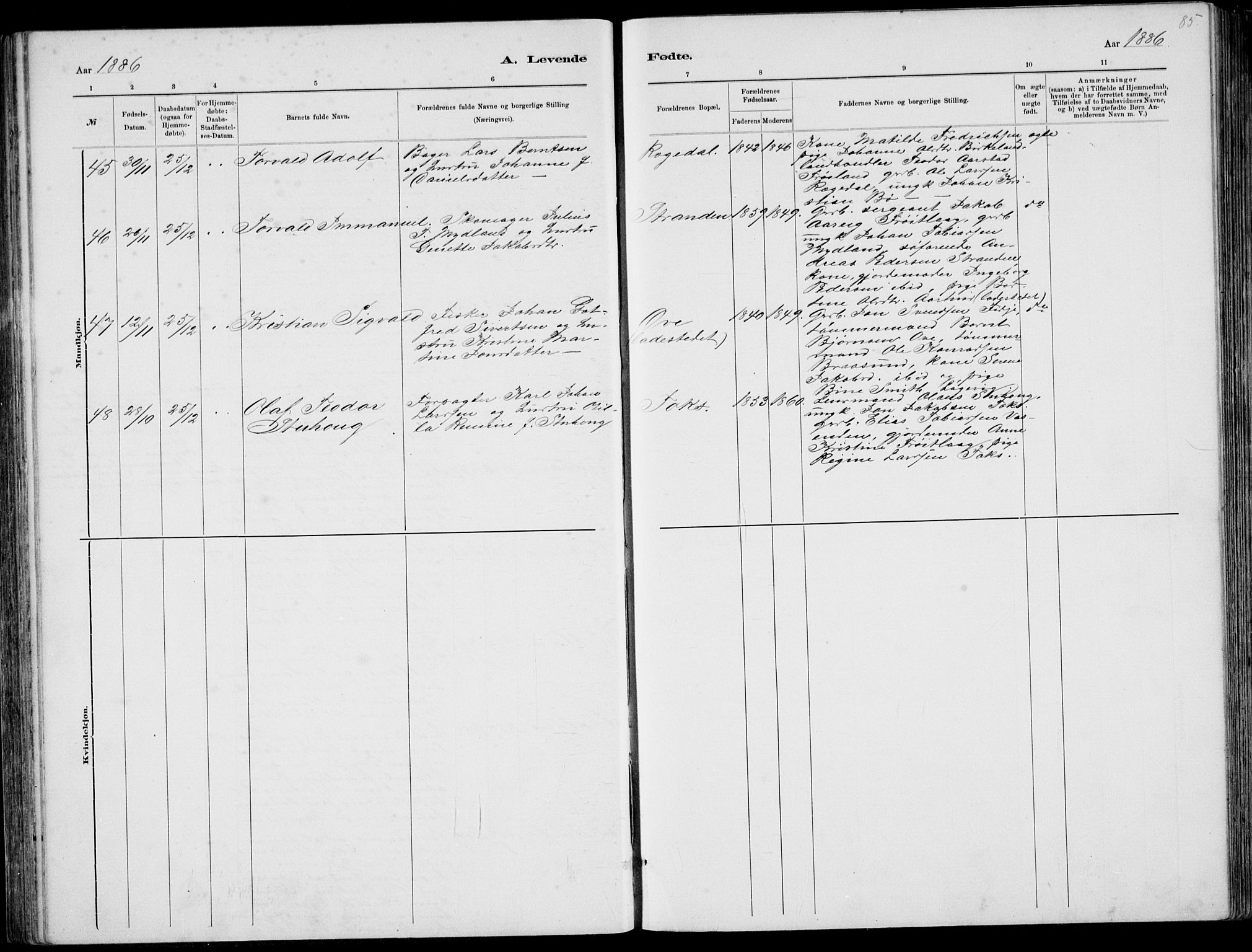 Sokndal sokneprestkontor, AV/SAST-A-101808: Parish register (copy) no. B 4, 1880-1891, p. 85