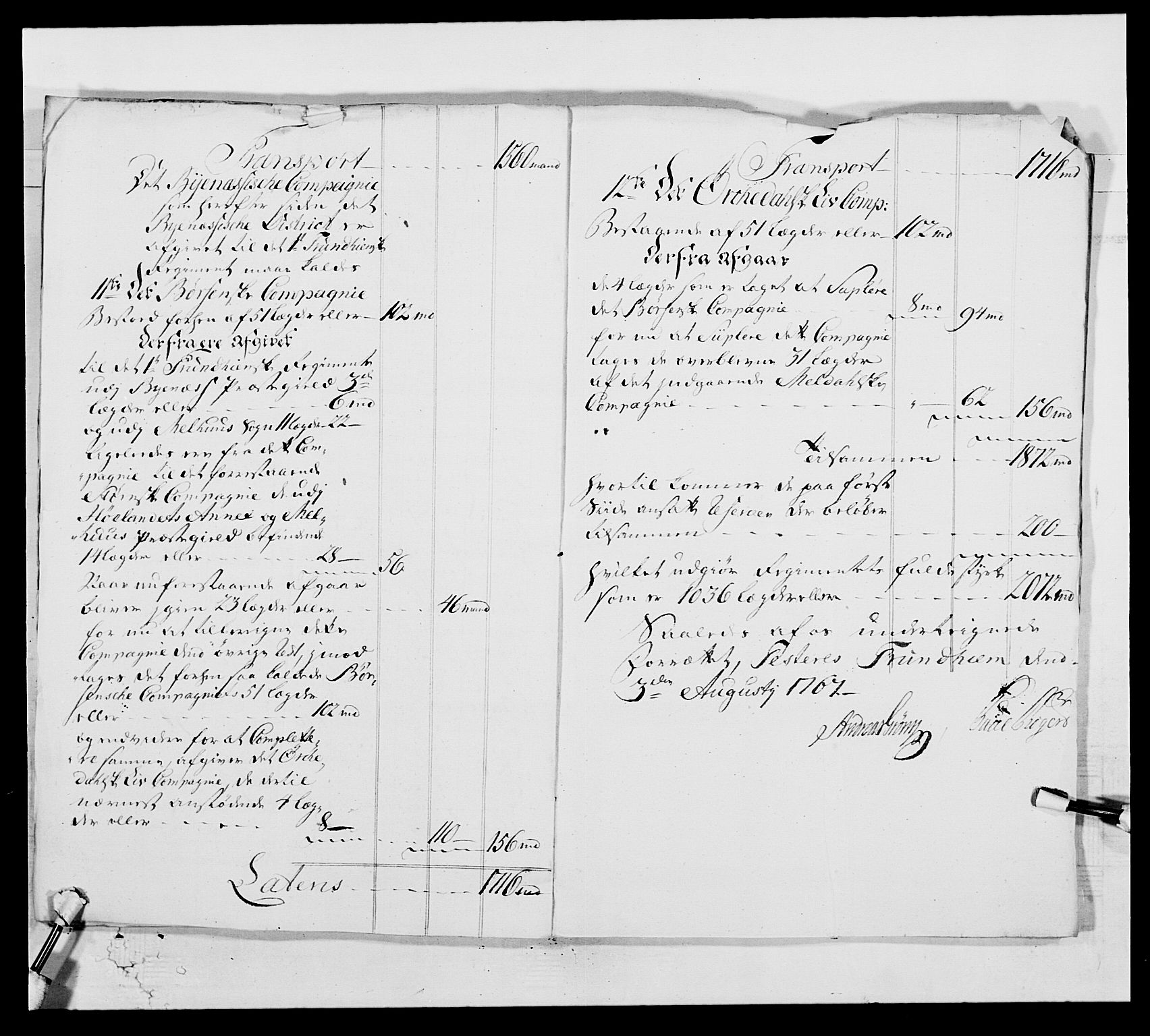 Kommanderende general (KG I) med Det norske krigsdirektorium, AV/RA-EA-5419/E/Ea/L0513: 2. Trondheimske regiment, 1765-1767, p. 306