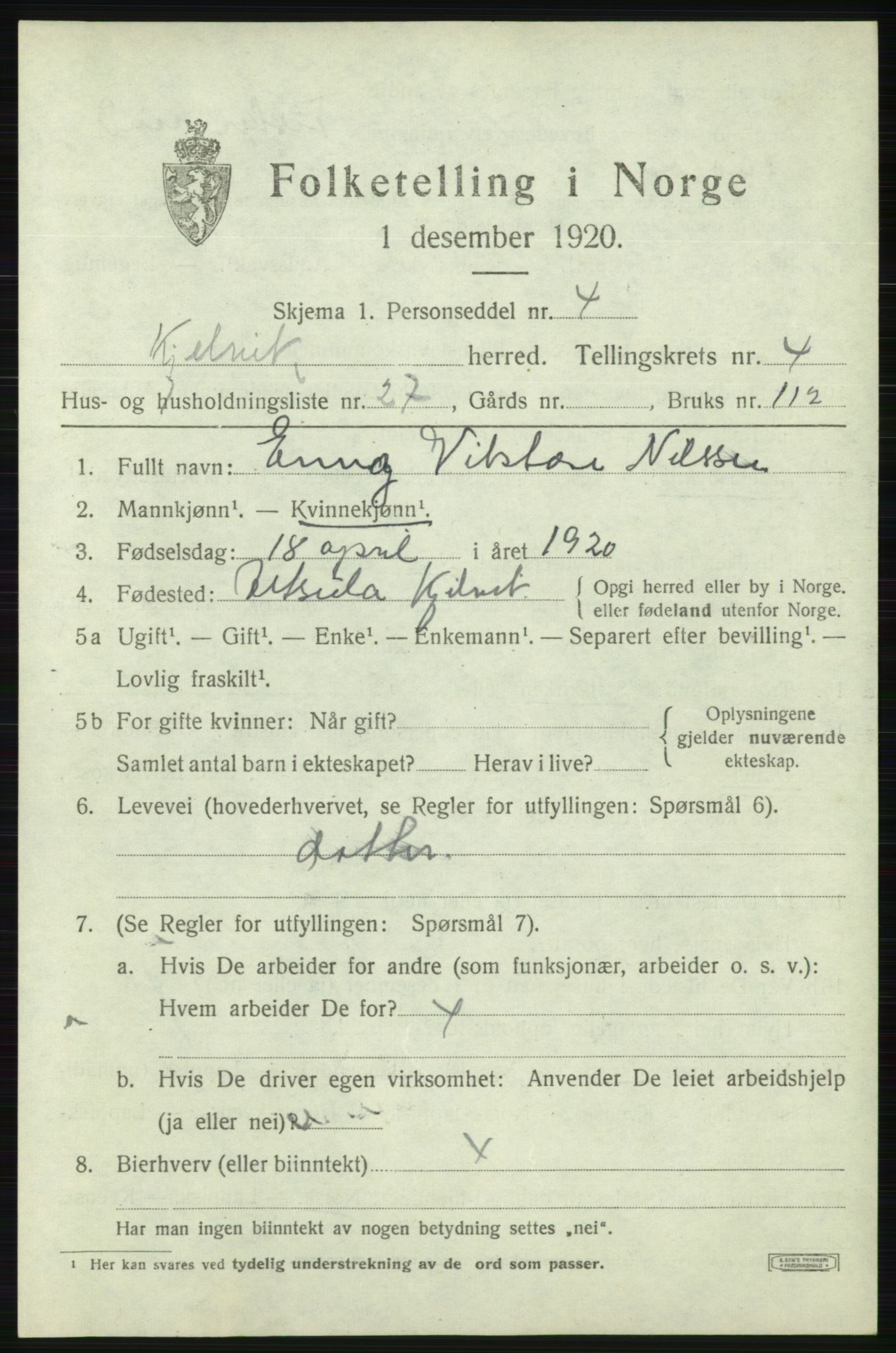 SATØ, 1920 census for Kjelvik, 1920, p. 2199