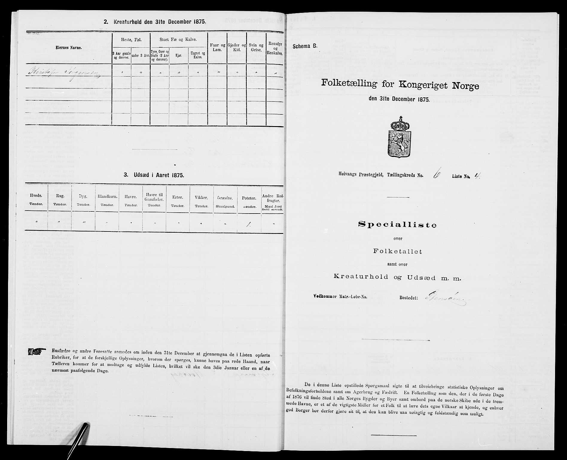 SAK, 1875 census for 0927P Høvåg, 1875, p. 675