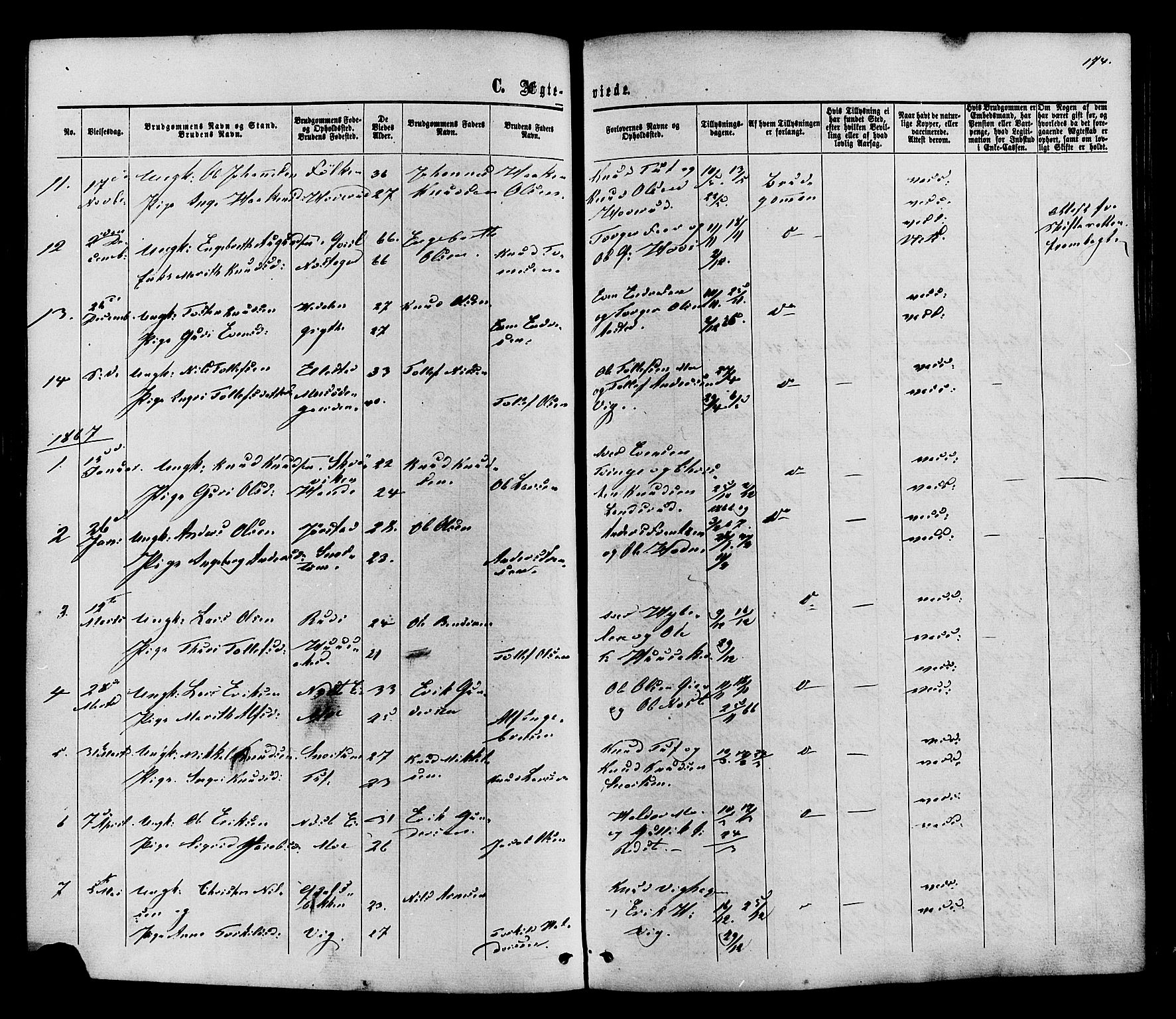 Vestre Slidre prestekontor, SAH/PREST-136/H/Ha/Haa/L0003: Parish register (official) no. 3, 1865-1880, p. 174