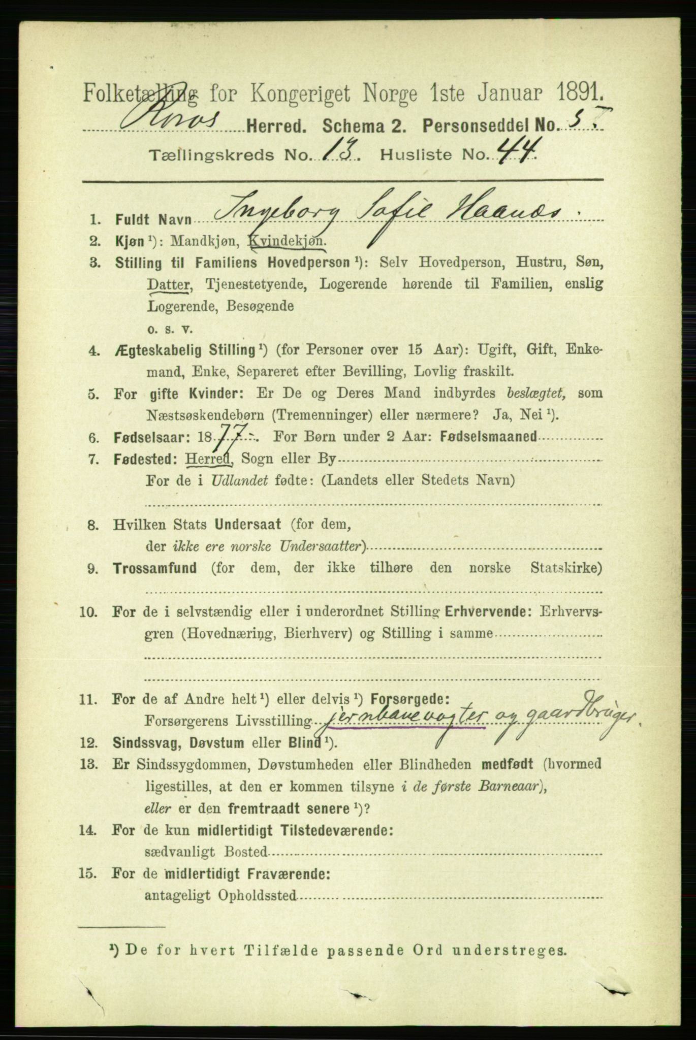 RA, 1891 census for 1640 Røros, 1891, p. 2784