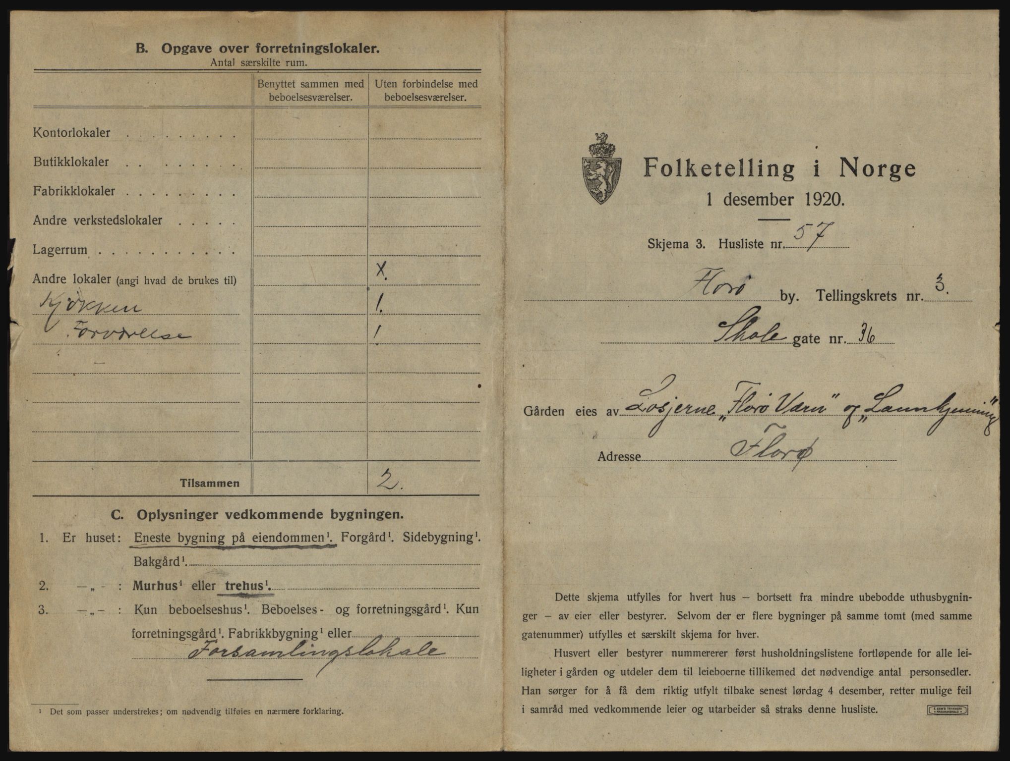 SAB, 1920 census for Florø, 1920, p. 384