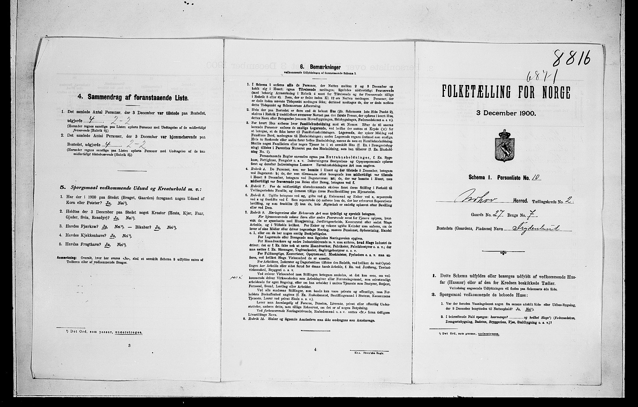 RA, 1900 census for Norderhov, 1900, p. 62