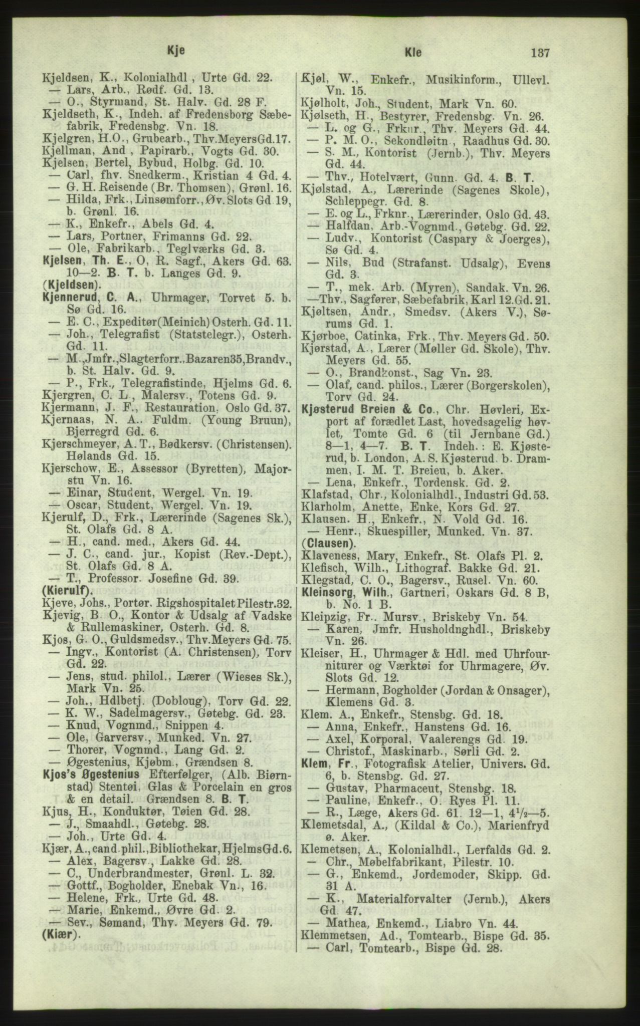 Kristiania/Oslo adressebok, PUBL/-, 1884, p. 137